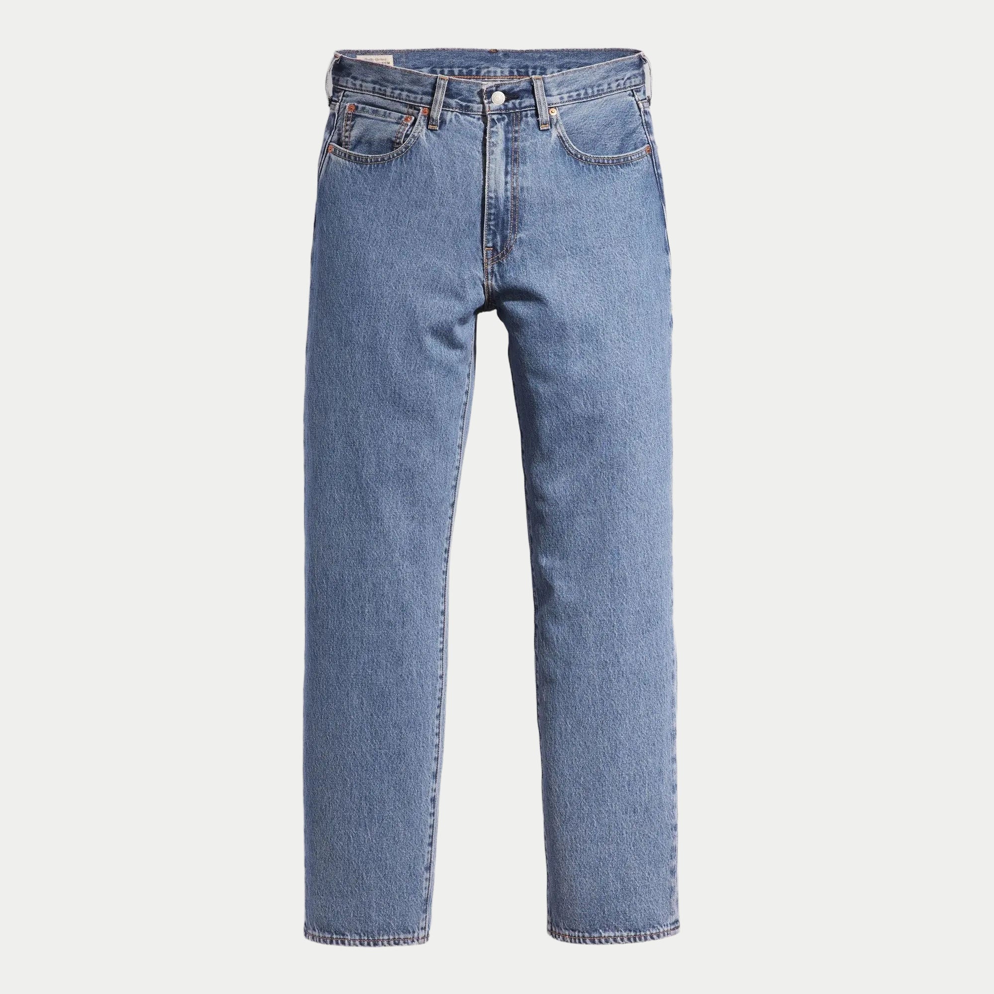 Jean Levi's 568 Loose Straight Blue Essentials, vue à plat de face, cinq poches et braguette zippée