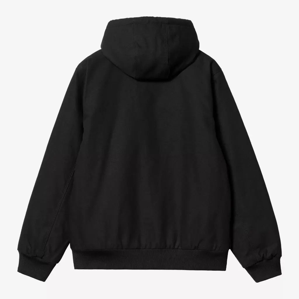 Veste Active Winter Black Rigid Carhartt WIP, vue de dos : toile noire unie, capuche rabattue et poignets côtelés