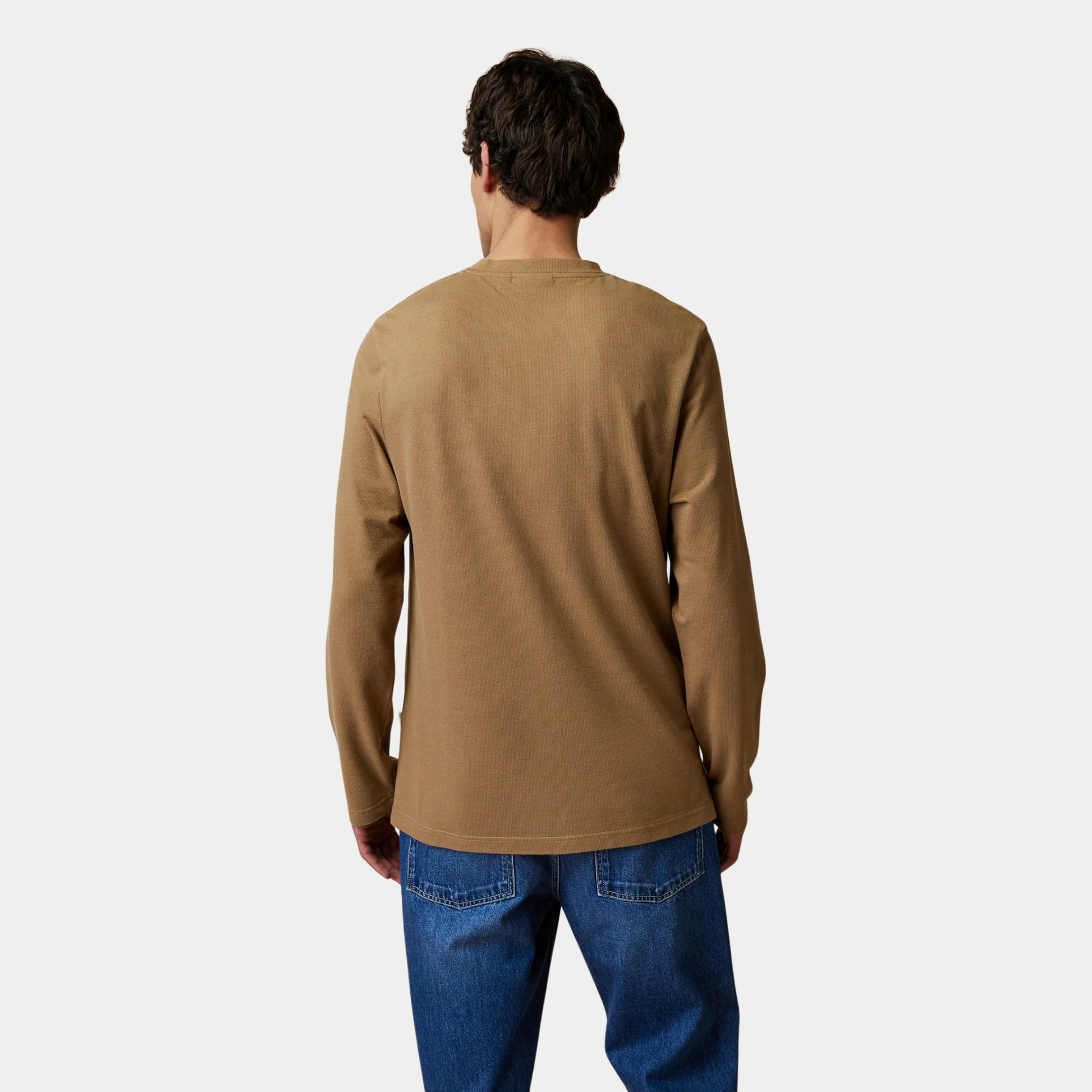 T-shirt manches longues Bailly camel Faguo vu de dos, dos uni et bas arrondi