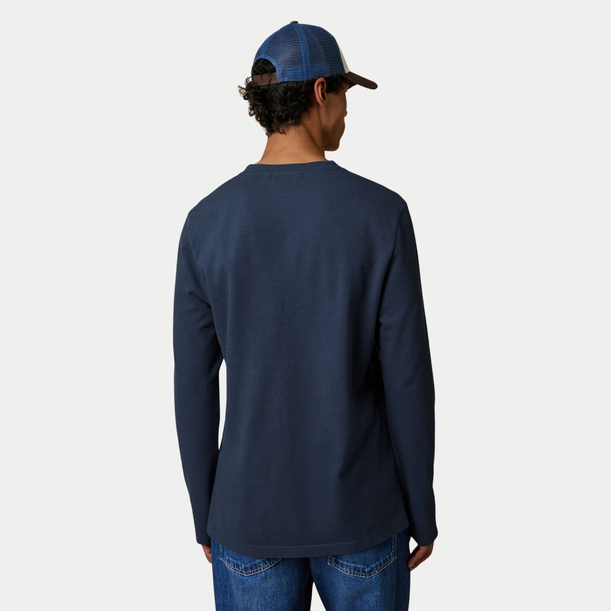 T-shirt manches longues Bailly bleu marine Faguo vu de dos, dos uni et bas arrondi