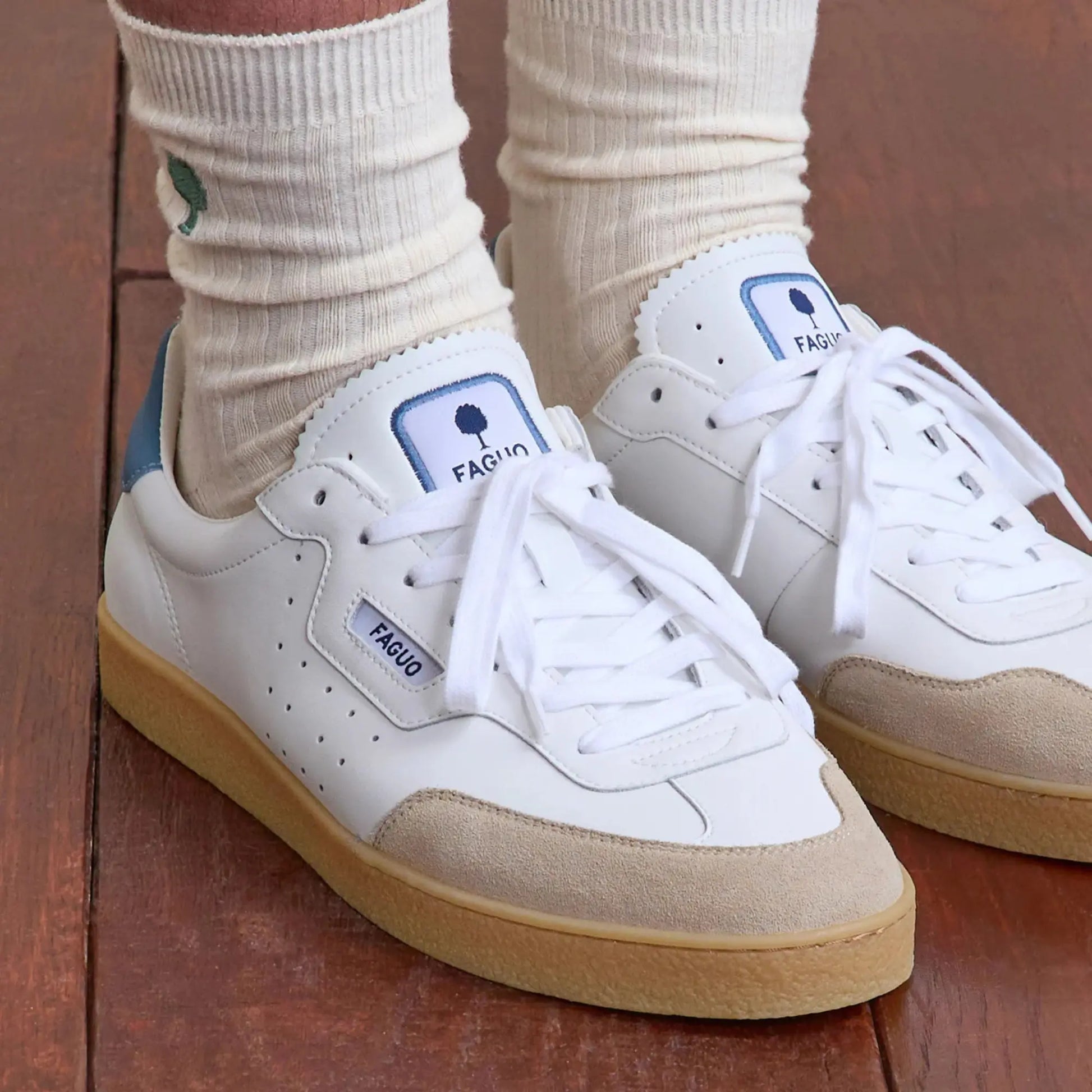 Baskets Lumbo Blanc et Bleu Ciel - Faguo - détail 4