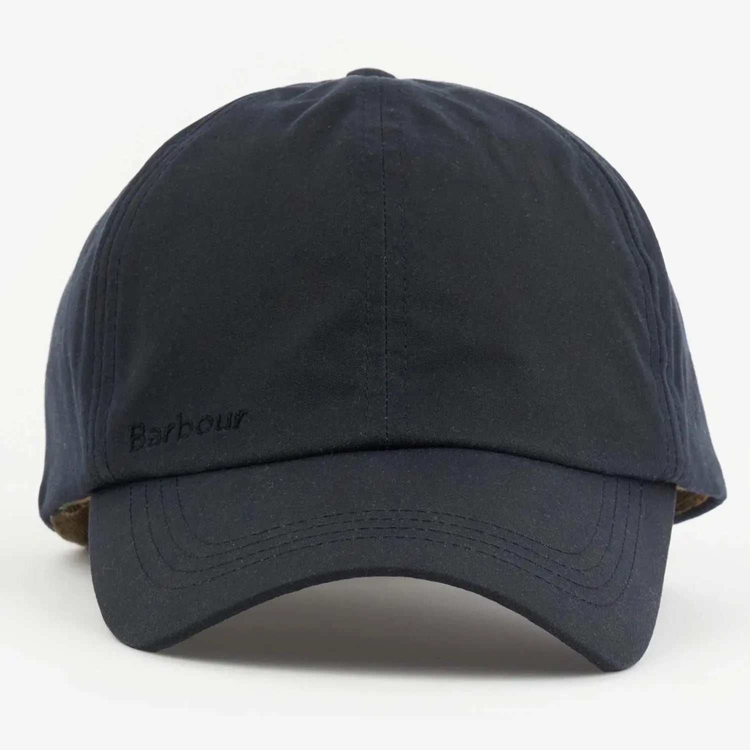 Casquette Wax Sports Navy Barbour - vue de face, broderie Barbour ton sur ton sur le panneau avant