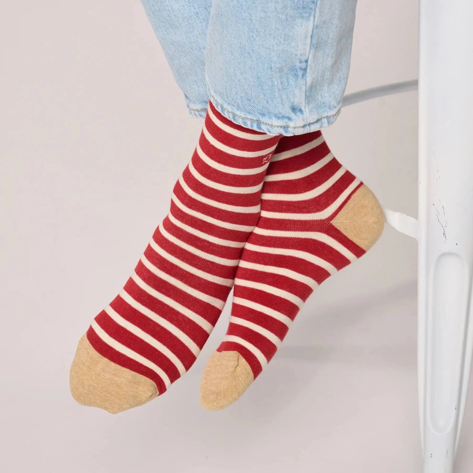 Chaussettes Rayures - Rouge et Beige - Billybelt - détail 2