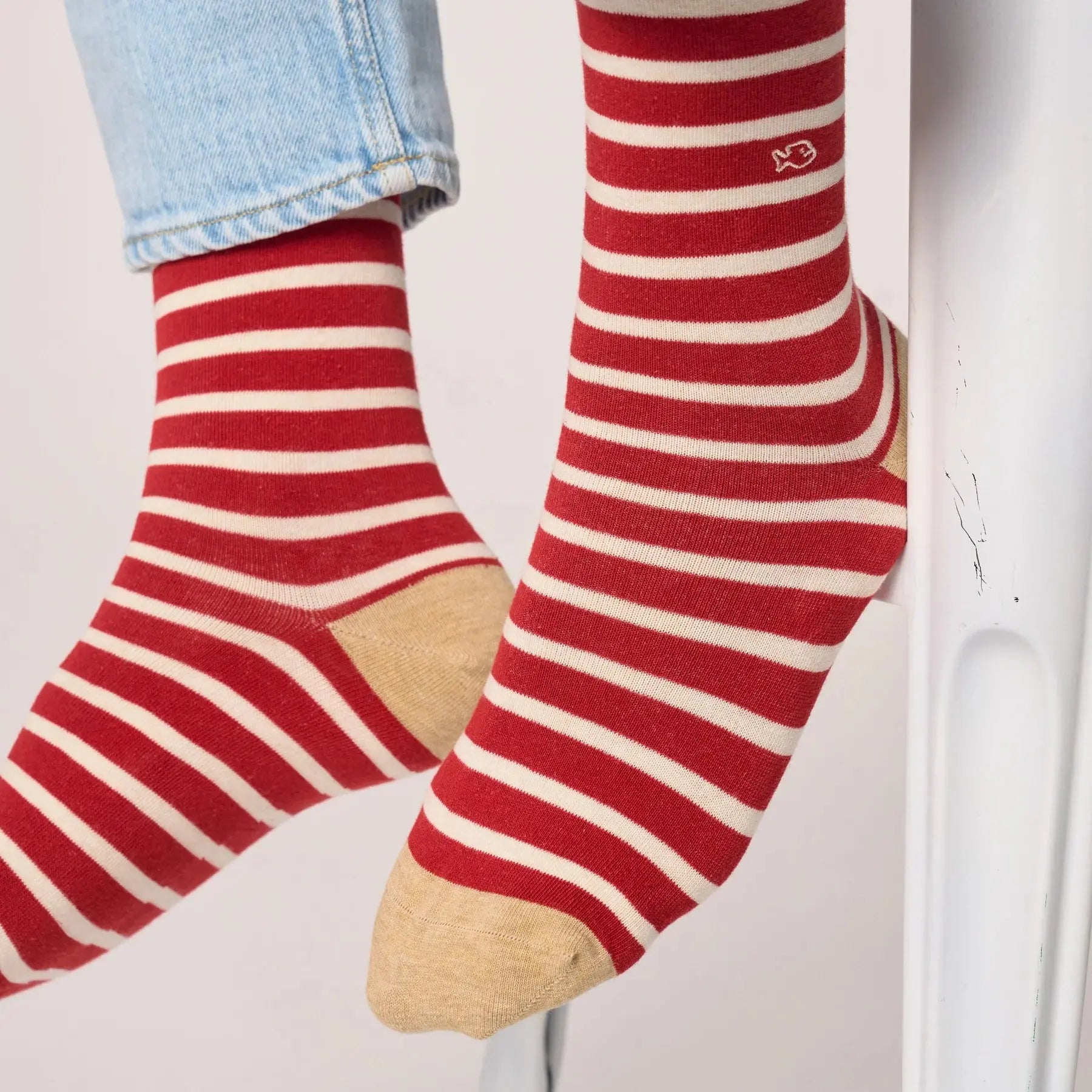 Chaussettes Rayures - Rouge et Beige - Billybelt - détail 3