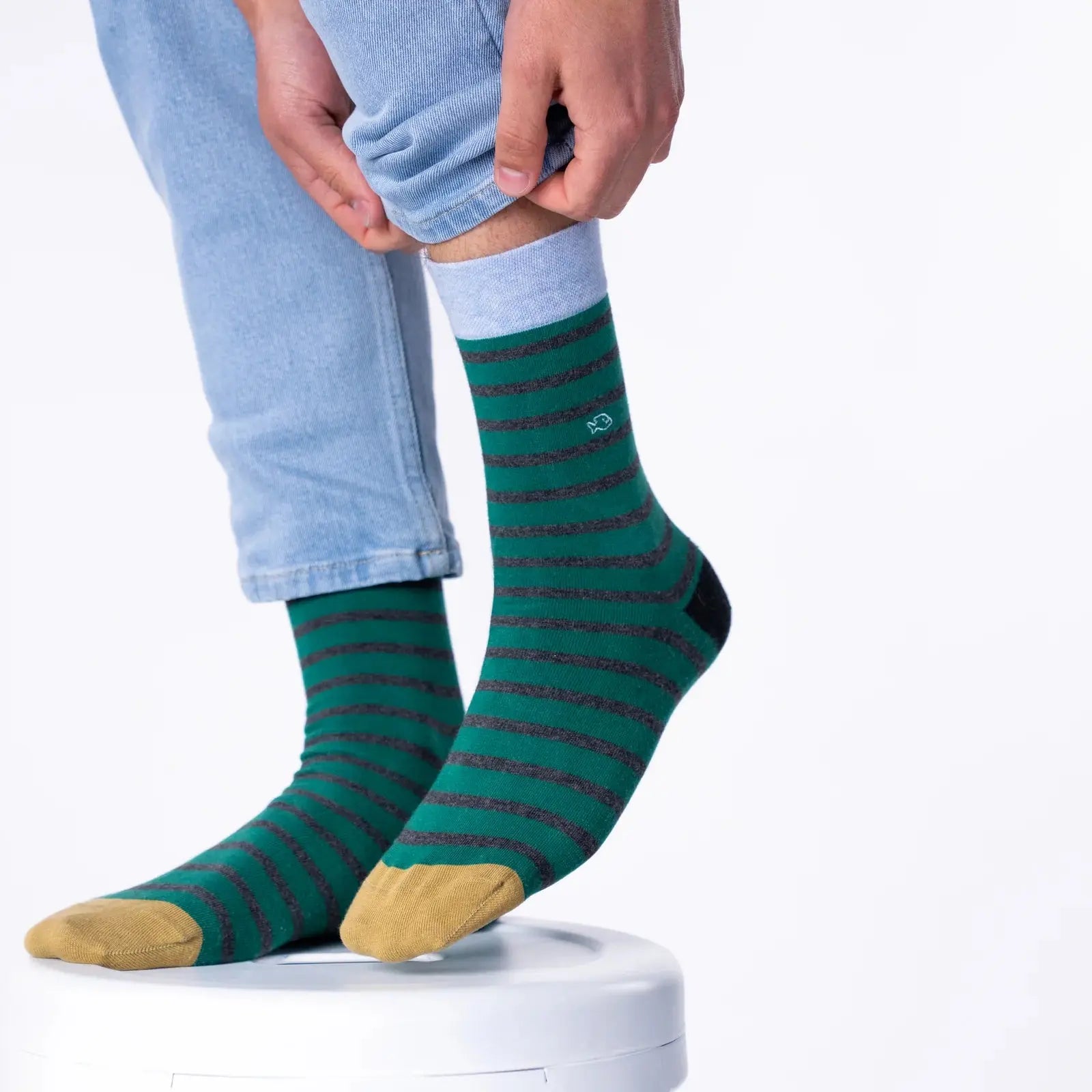 Chaussettes Rayures - Vert Foncé et Gris - Billybelt - détail 2