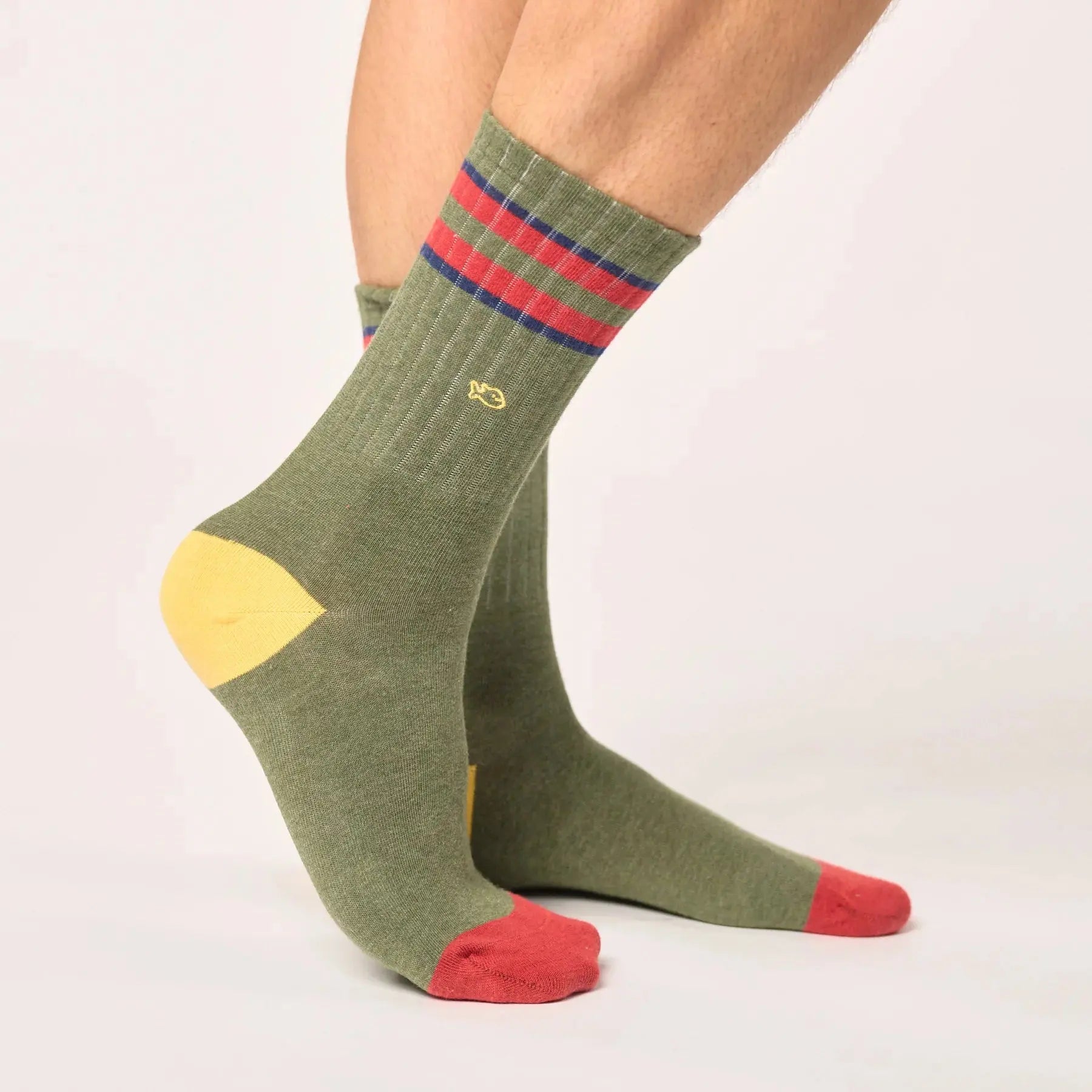 Chaussettes Rétro - Kaki / Rouge et Bleu - Billybelt - détail 4