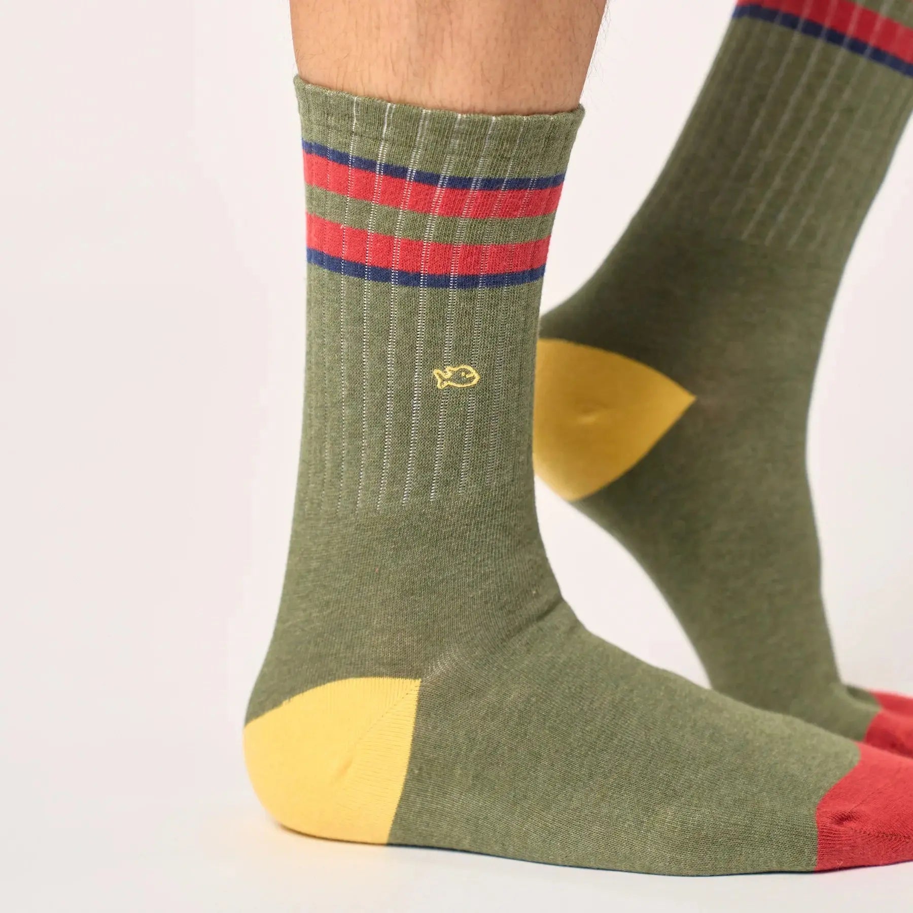 Chaussettes Rétro - Kaki / Rouge et Bleu - Billybelt - détail 5