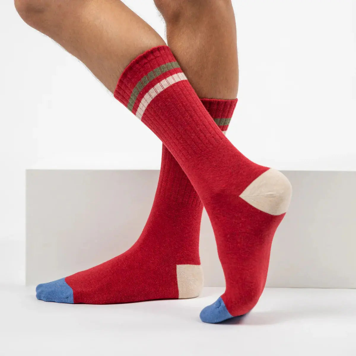 Chaussettes Rétro - Rouge / Vert et Beige - Billybelt - détail 4