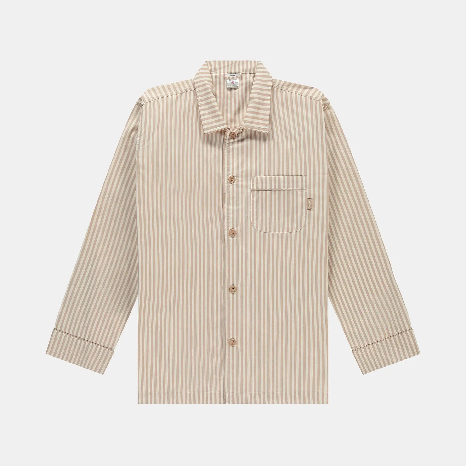 Chemise de Pyjama Rayée Beige - Pockies
