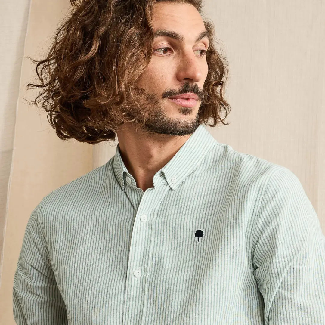 Chemise Ivoy Lin - Vert et Écru - Faguo - détail 3