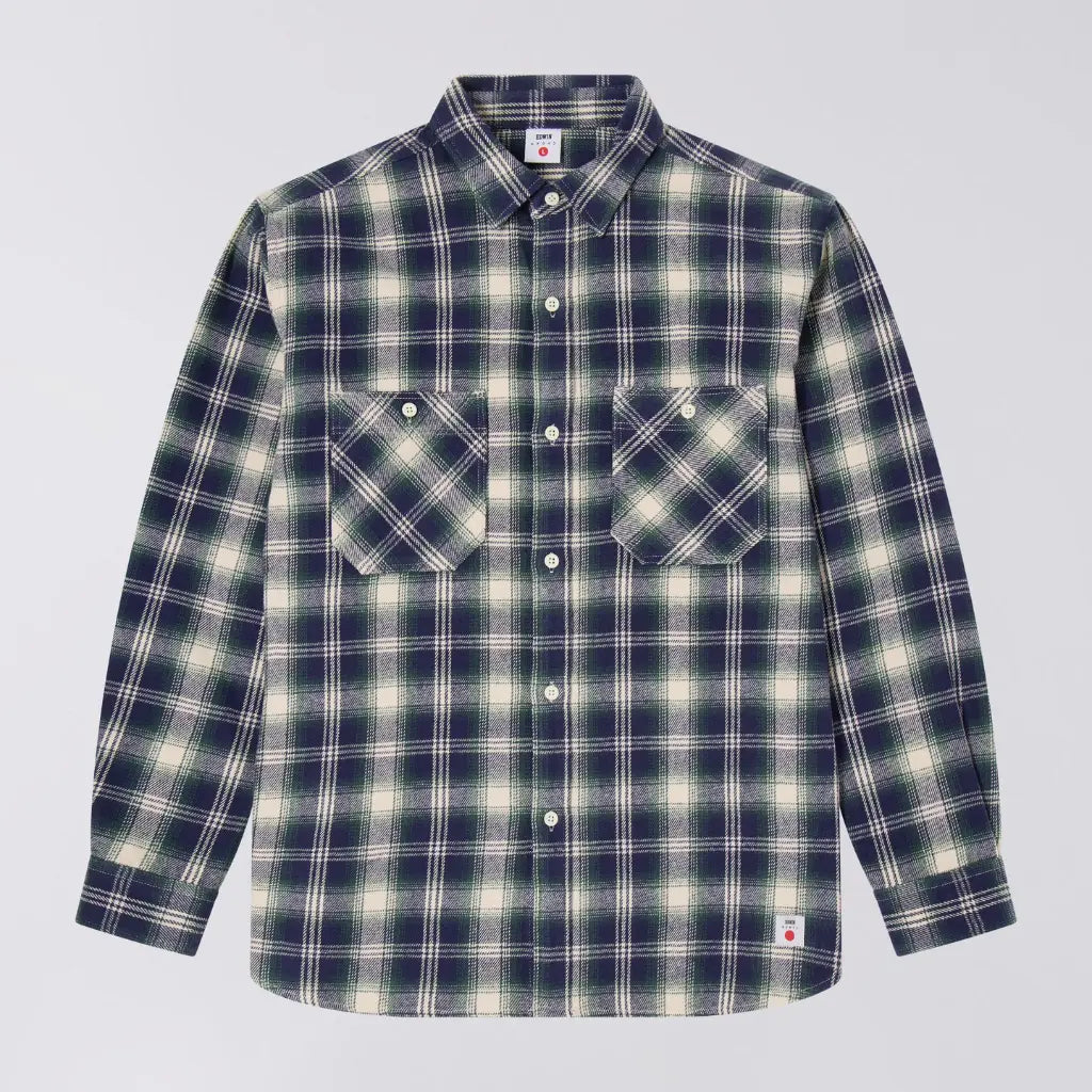 Chemise Works Marine et Vert - Edwin
