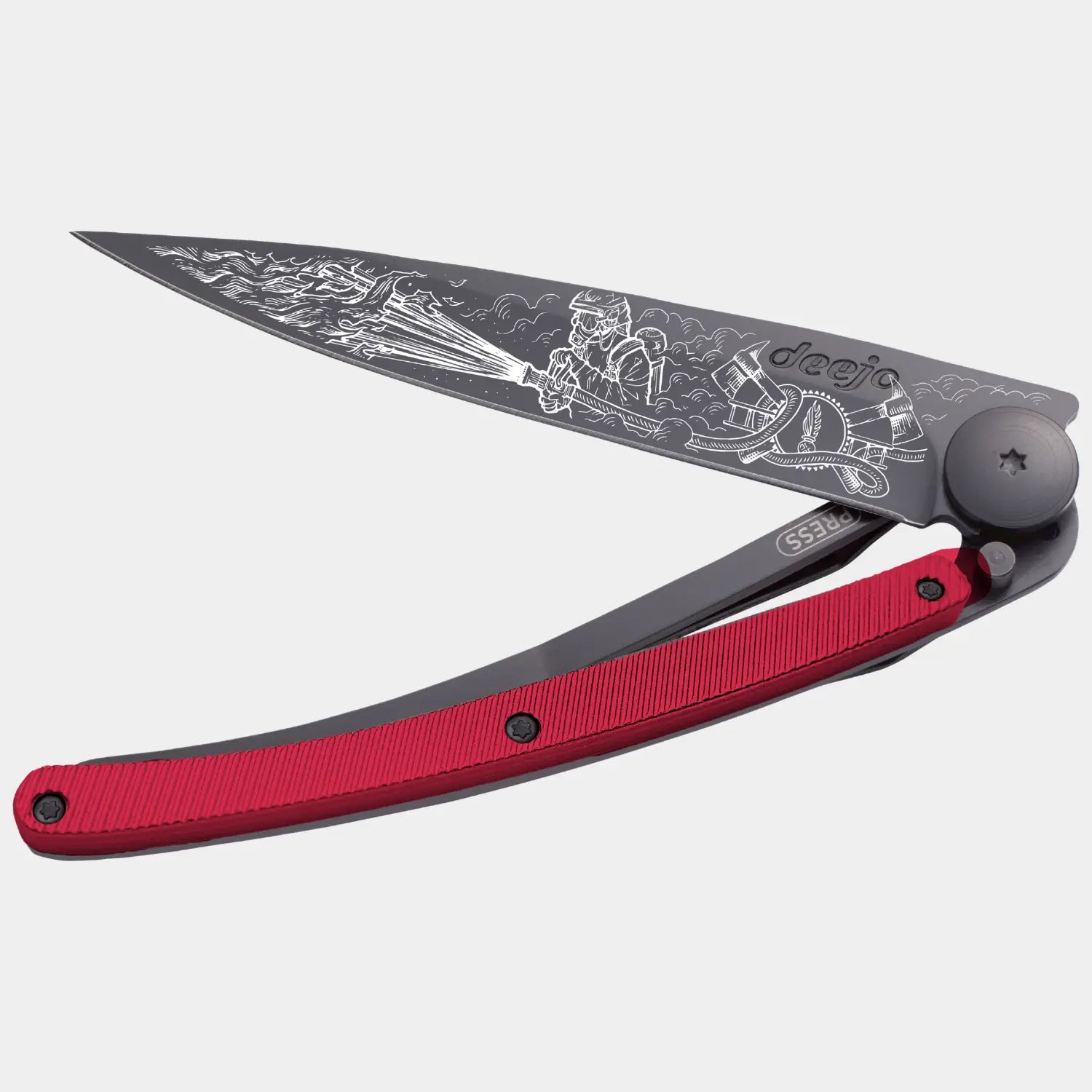 Couteau "pompier" - Titane et Alu Rouge - Deejo