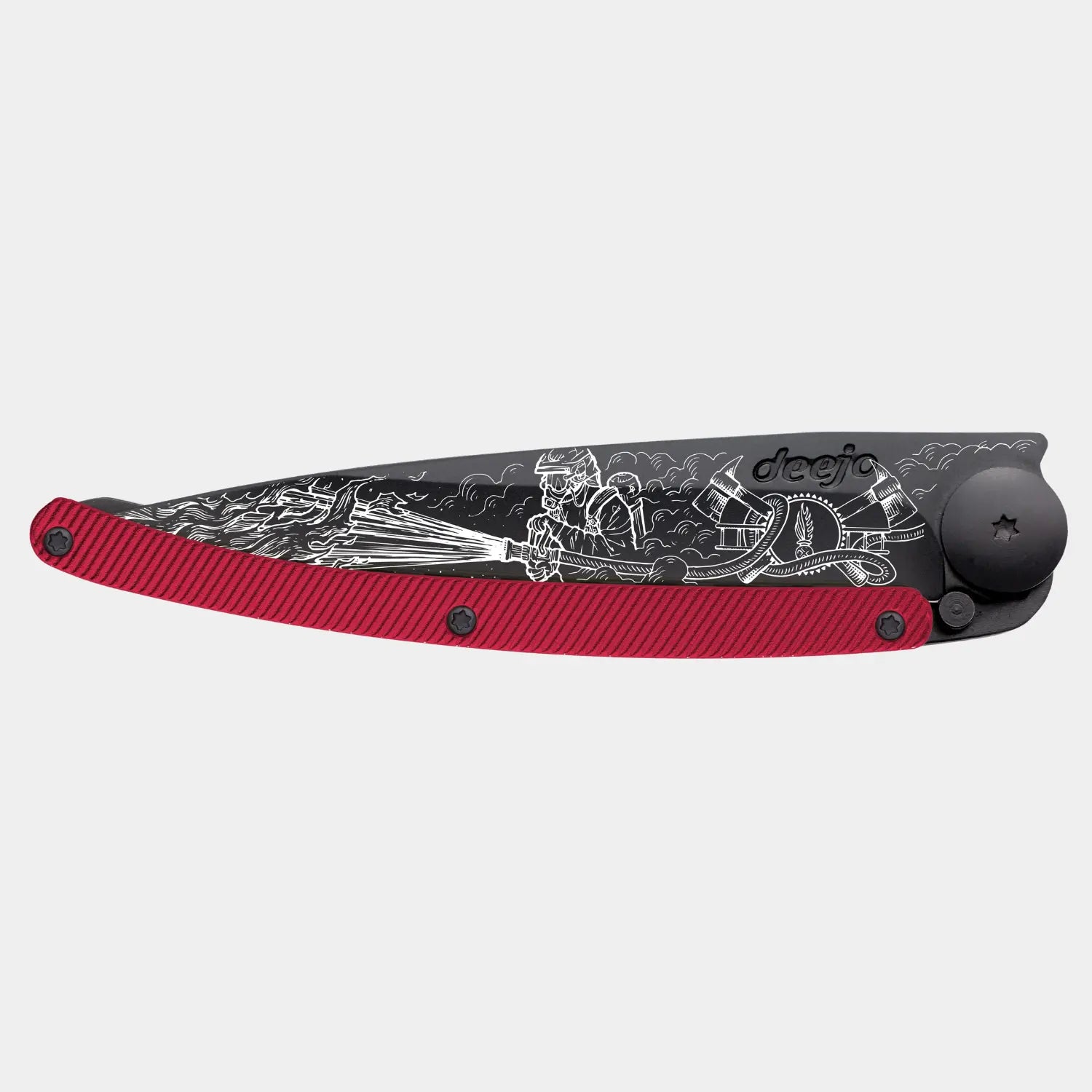 Couteau "pompier" - Titane et Alu Rouge - Deejo - détail 2