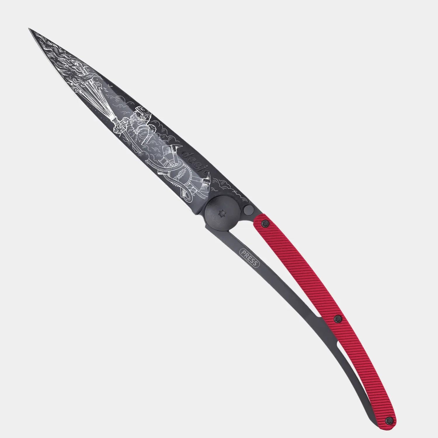 Couteau "pompier" - Titane et Alu Rouge - Deejo - détail 3