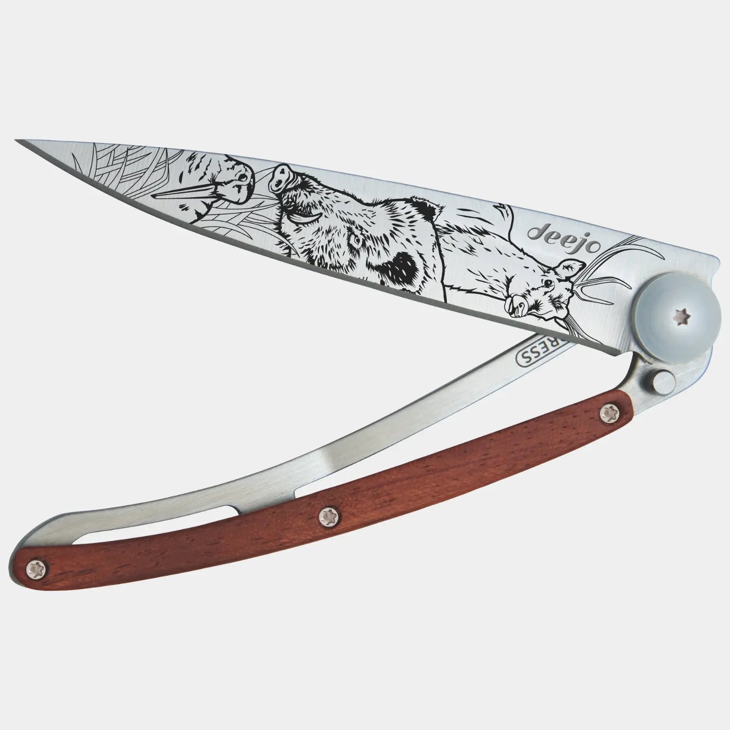 Couteau "scène de Chasse" - Titane et Bois Corail - Deejo