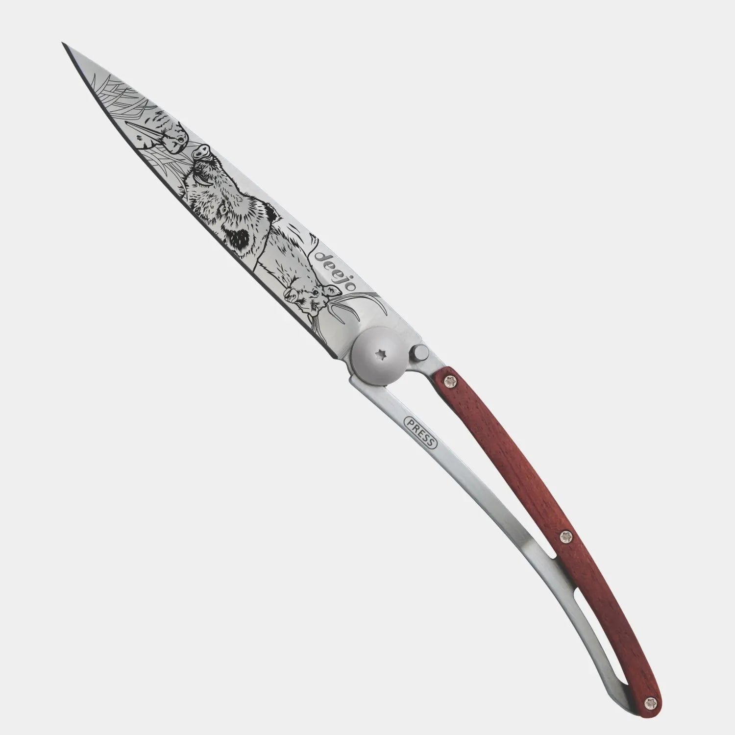 Couteau "scène de Chasse" - Titane et Bois Corail - Deejo - détail 2