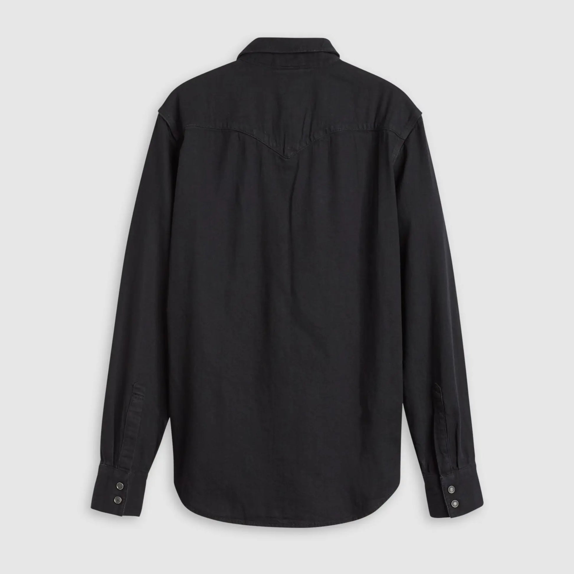 Chemise Western Barstow Marble Black Denim Rinse Levi's, dos à plat : empiècement western et ourlet arrondi