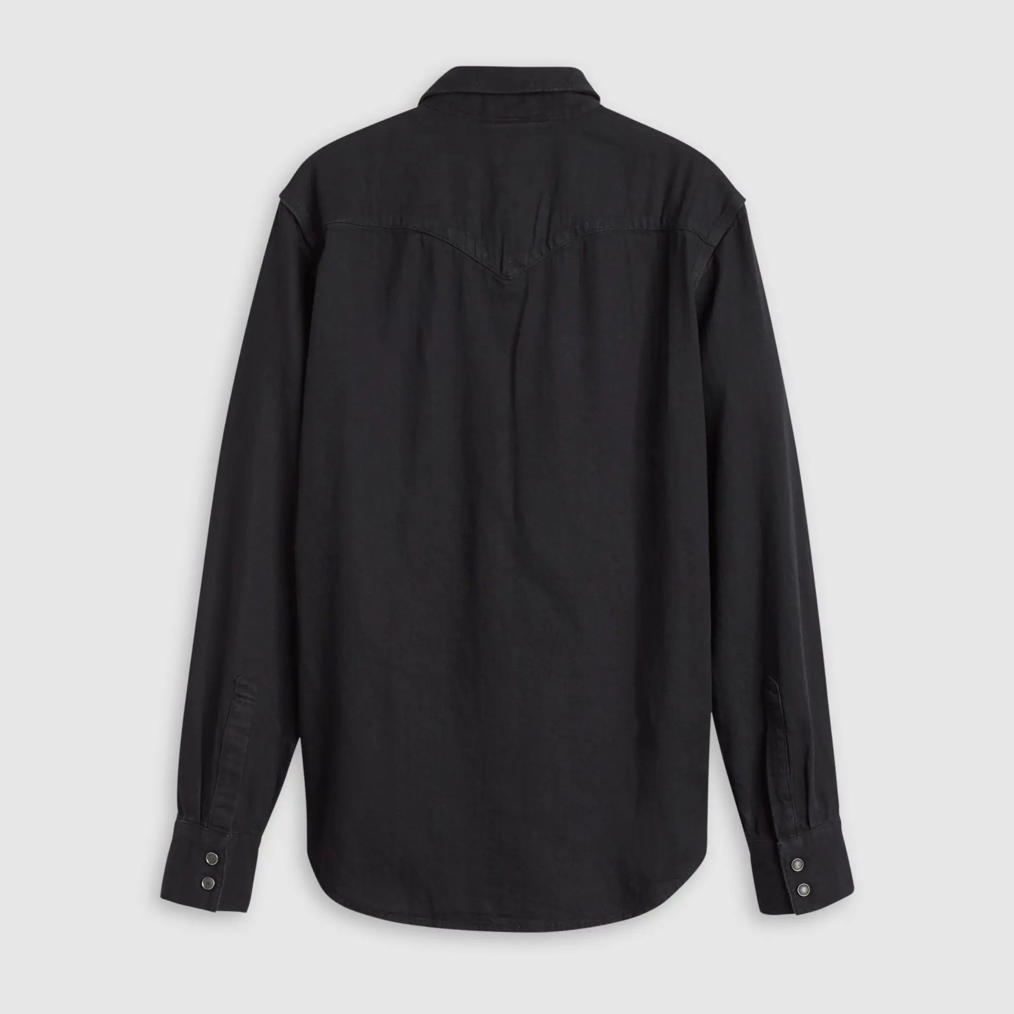 Chemise Western Barstow Marble Black Denim Rinse Levi's, dos à plat : empiècement western et ourlet arrondi