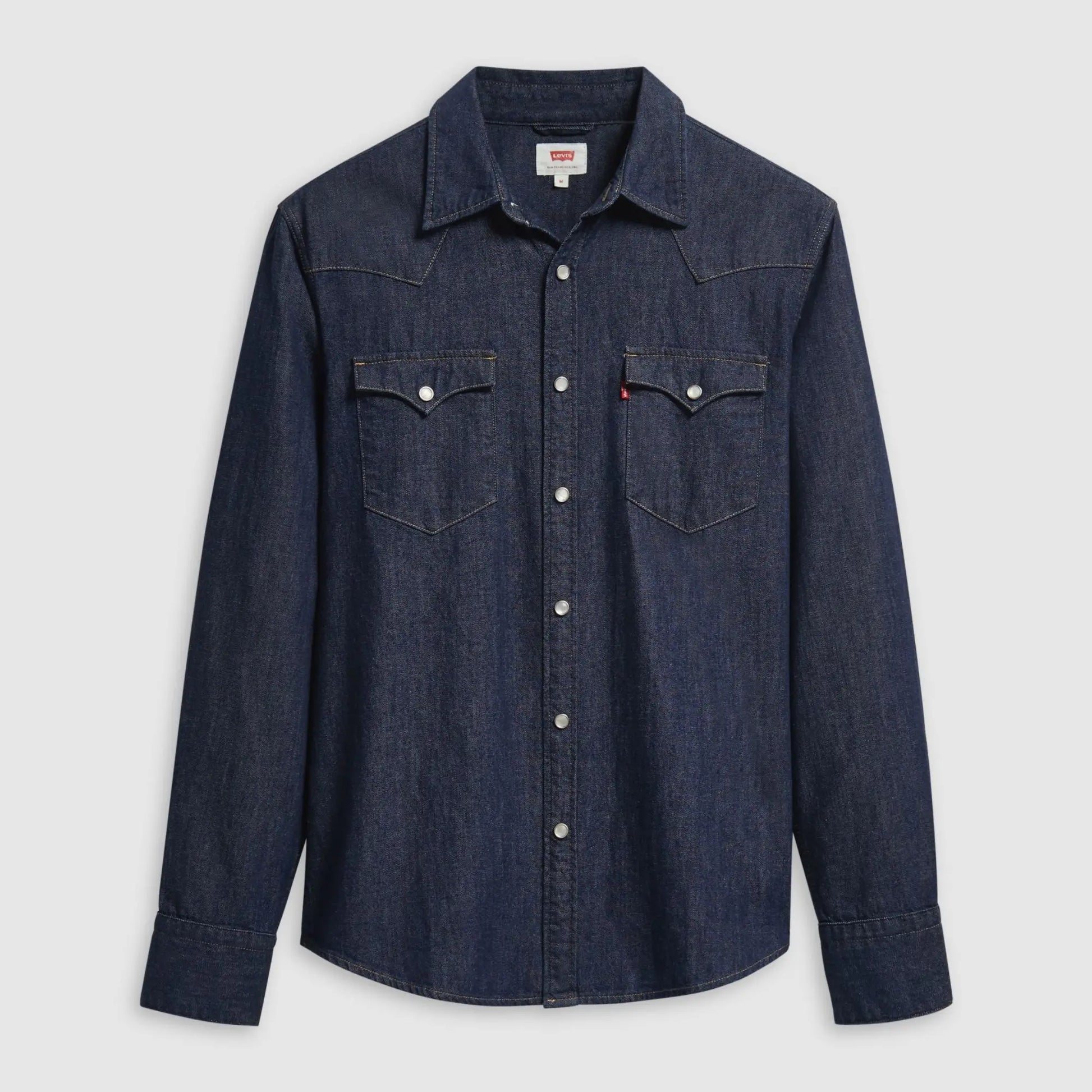 Chemise Western Barstow Red Cast Rinse Marbled Levi's, vue de face à plat : pressions nacrées et poches à rabat