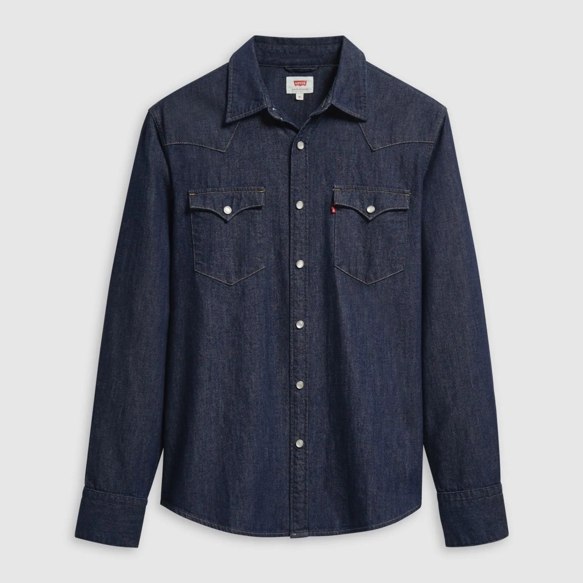 Chemise Western Barstow Red Cast Rinse Marbled Levi's, vue de face à plat : pressions nacrées et poches à rabat