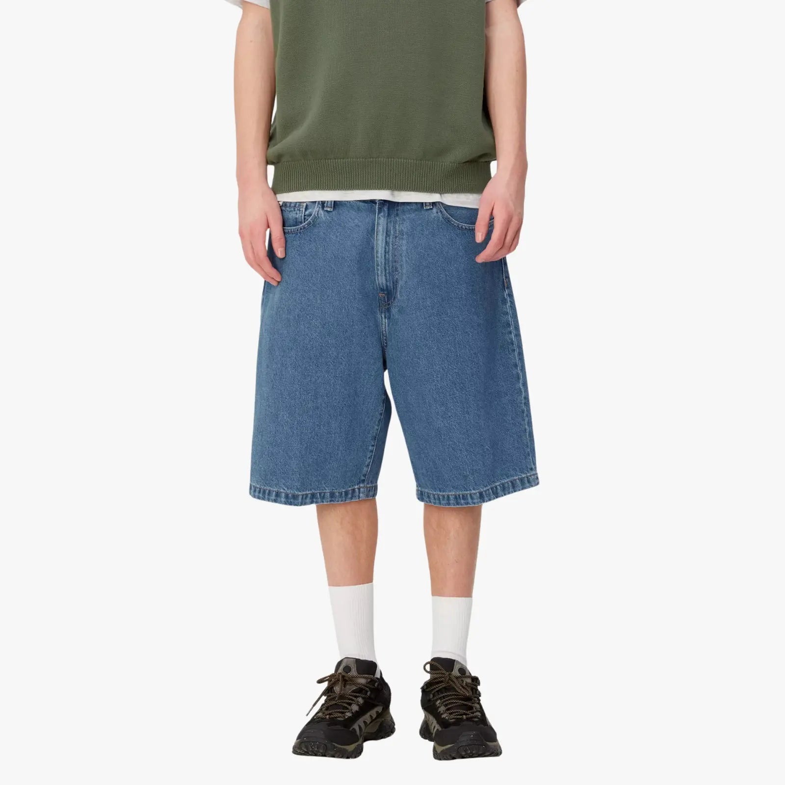 Short Landon Carhartt WIP Blue Heavy Stone Washed - détail Square Label arrière