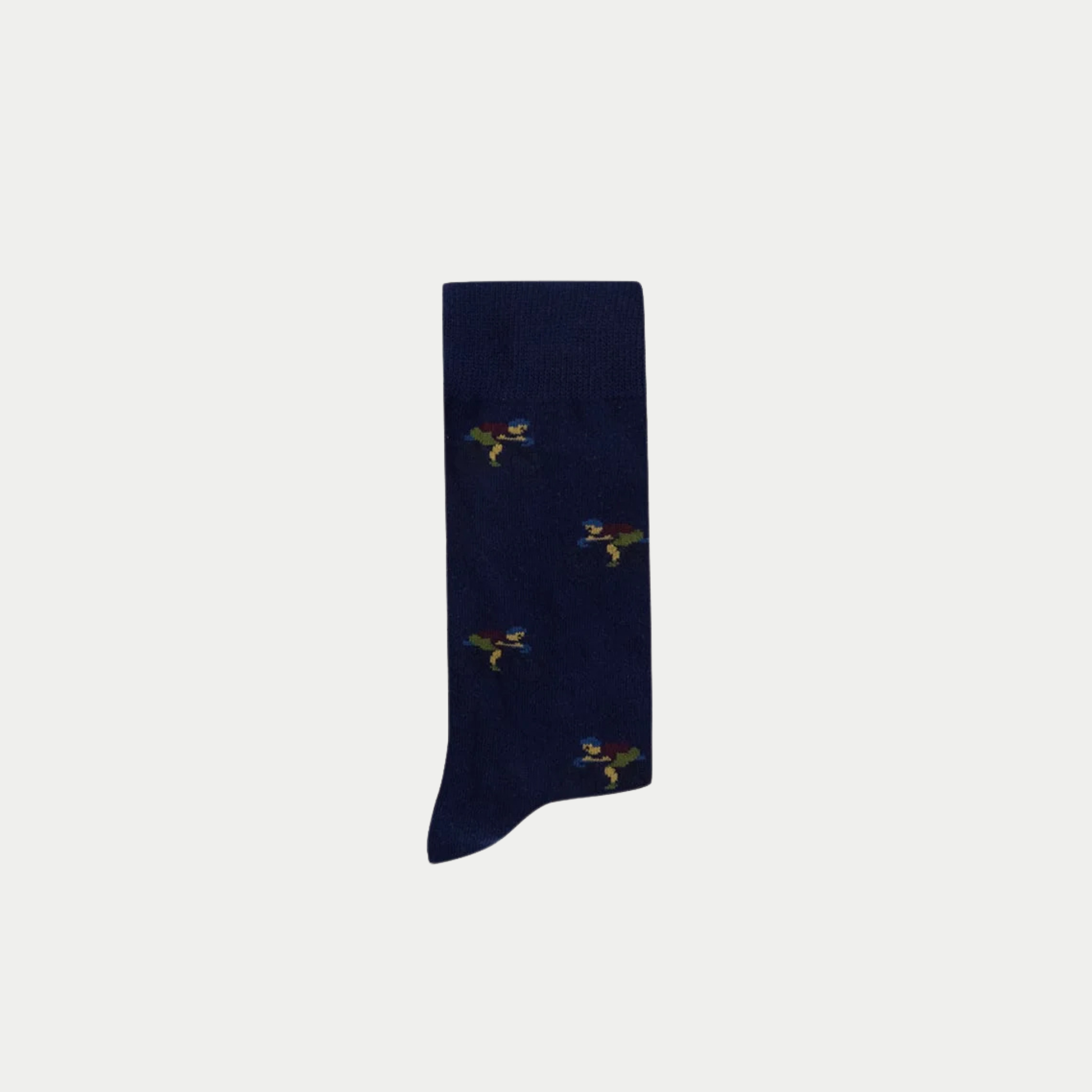 Chaussette Faguo bleu marine à petits motifs jacquard colorés, vue à plat