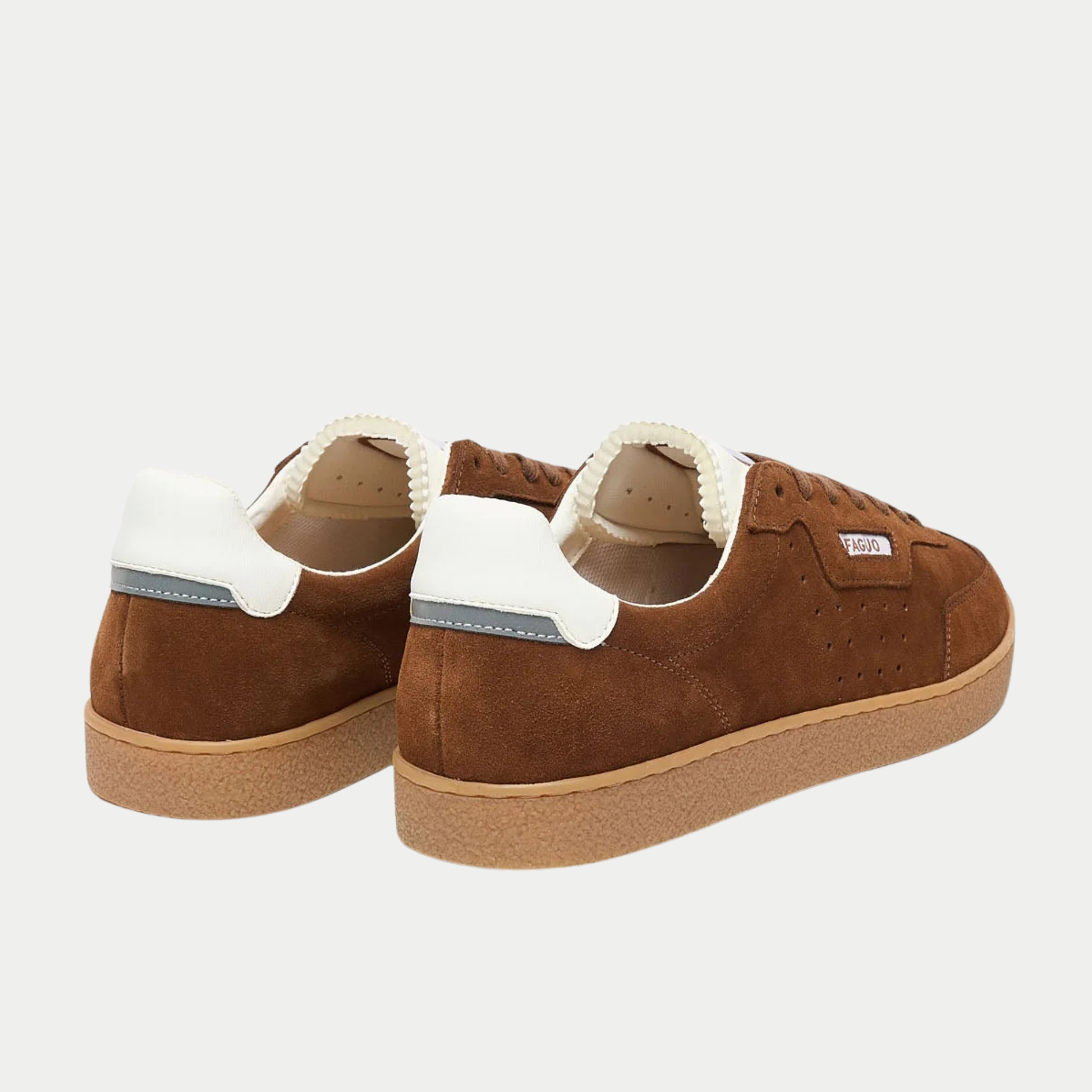 Baskets Lumbo camel Faguo vues de trois quarts arrière : contrefort blanc et bande grise réfléchissante