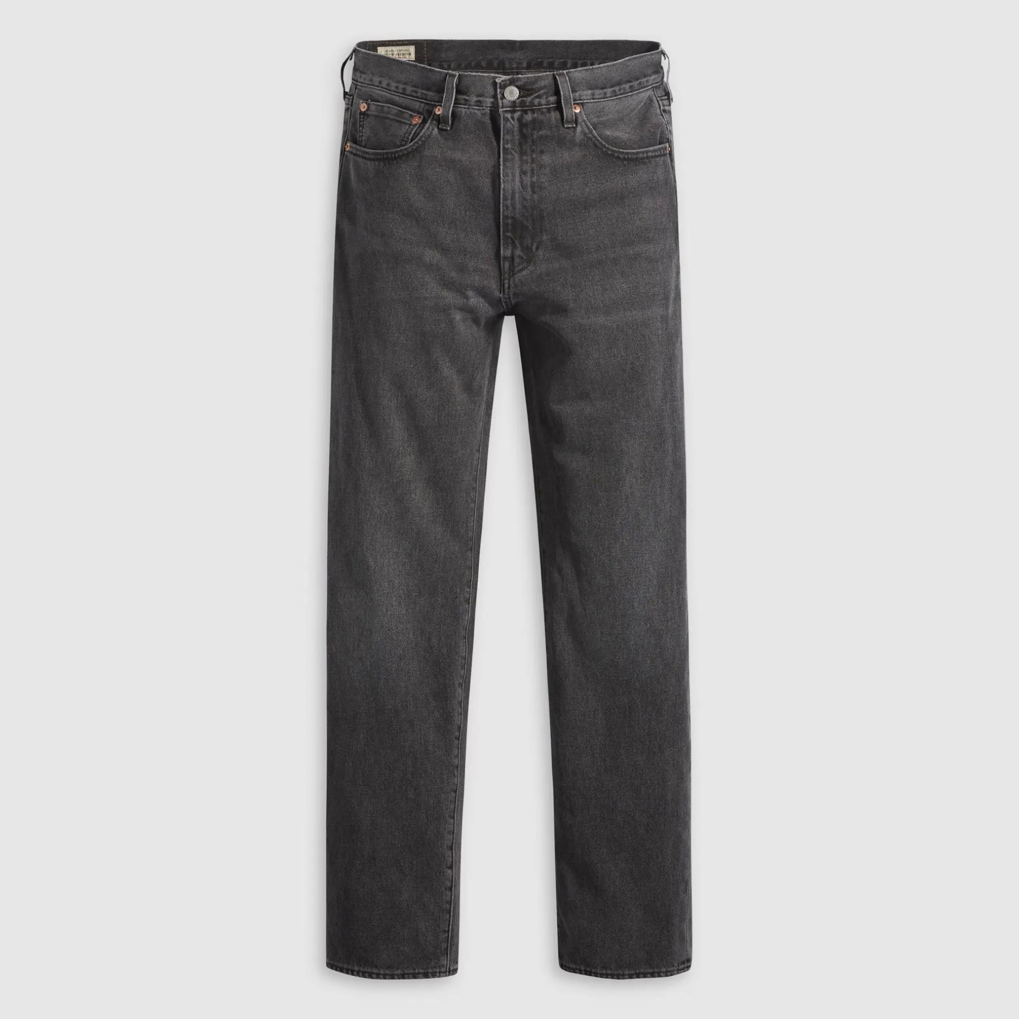 Jean Levi's 568 Loose Straight Dark Black Worn In, à-plat de face, denim noir délavé et coupe 5 poches