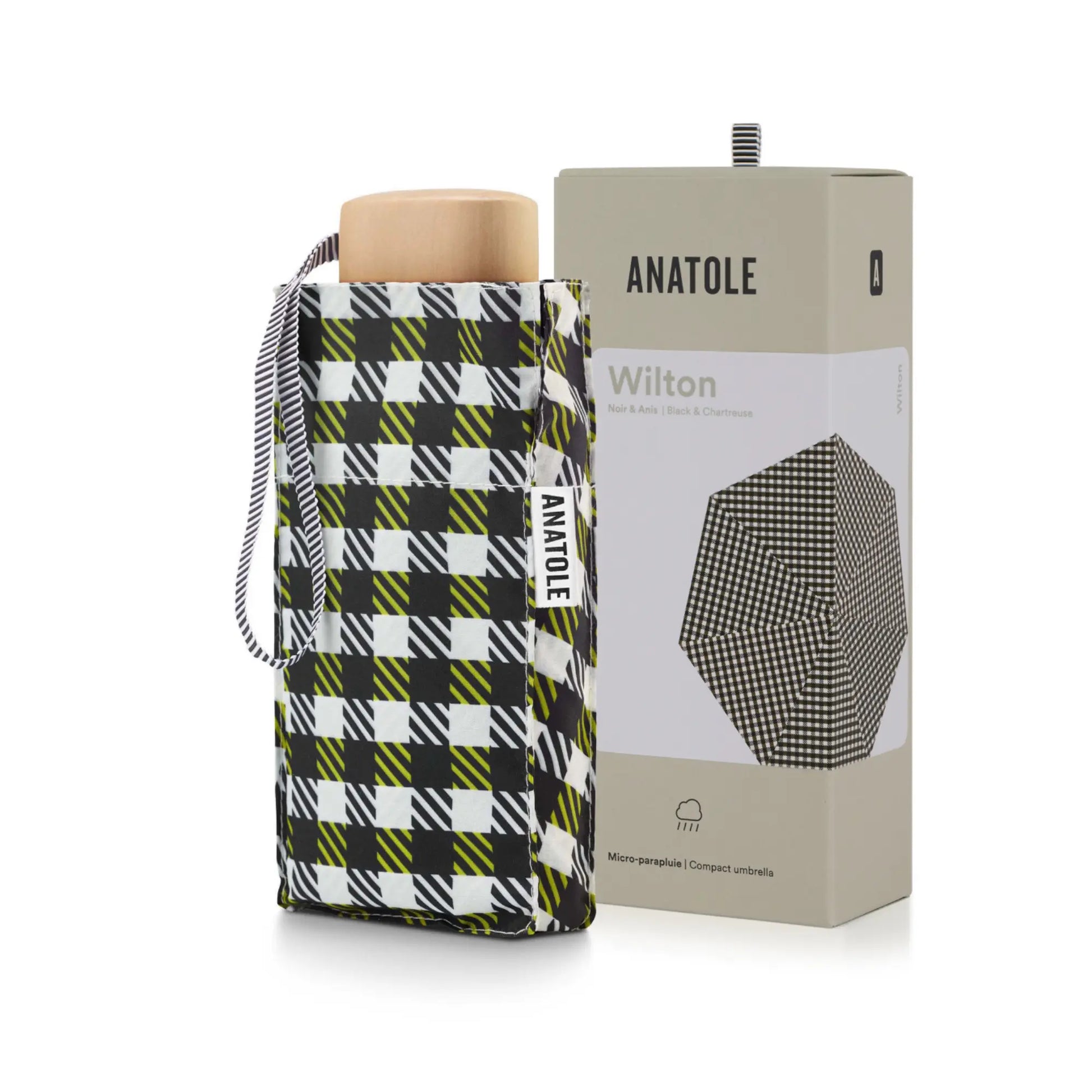 Mini Parapluie - Carreaux Vichy Noir et Anis - Wilton - Anatole
