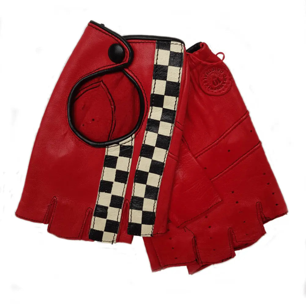 Mitaines de Conduite en Cuir à Damier Rouge - Grand Prix Original