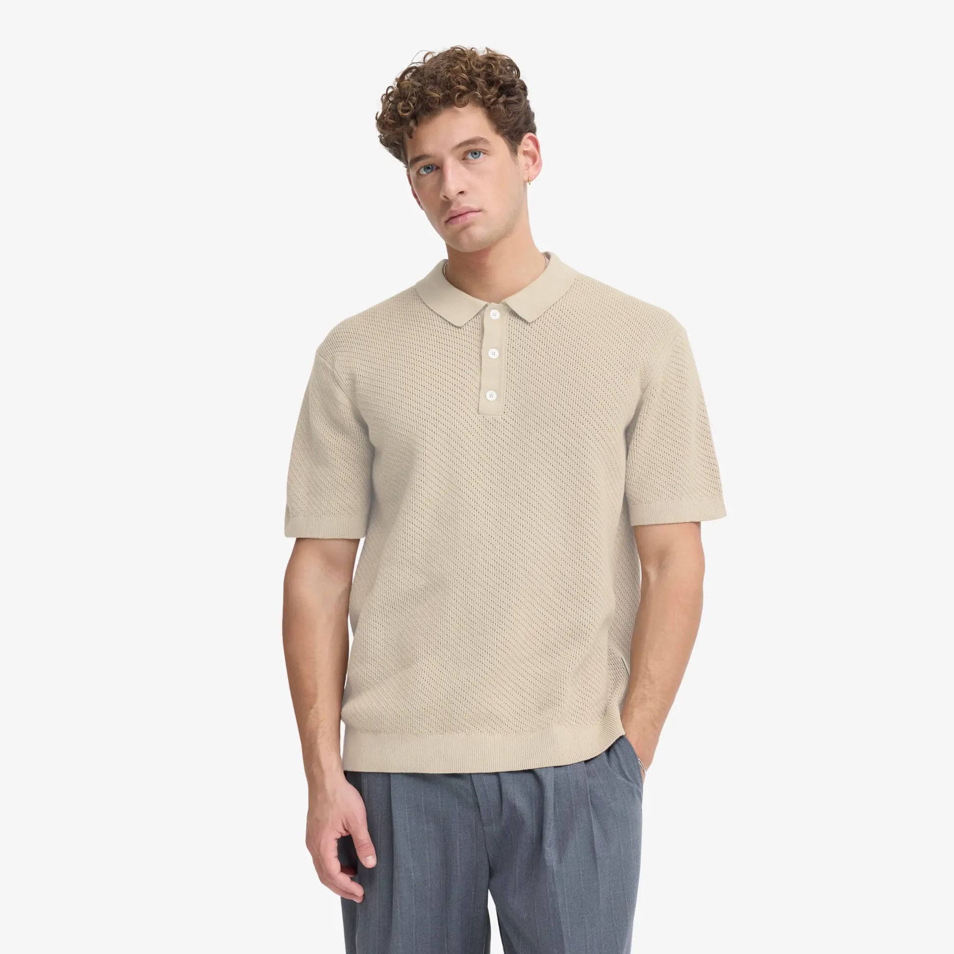 Polo Maille Perforée - Beige - Casual Friday - détail 2