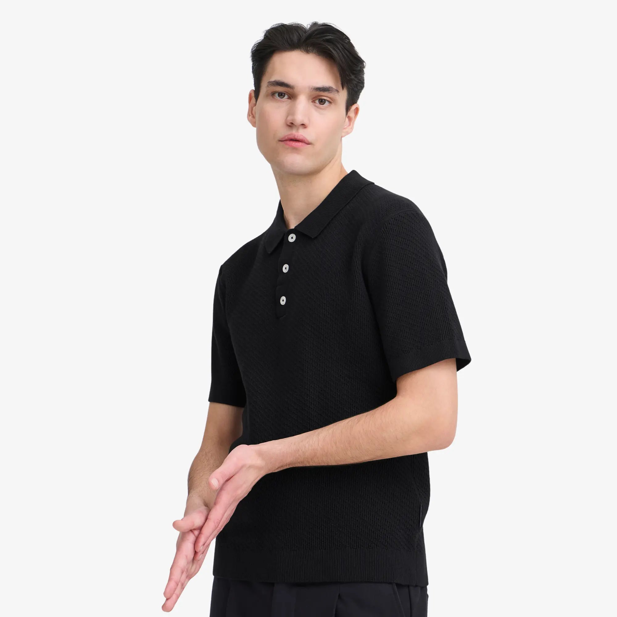 Polo Maille Perforée - Noir - Casual Friday - détail 2
