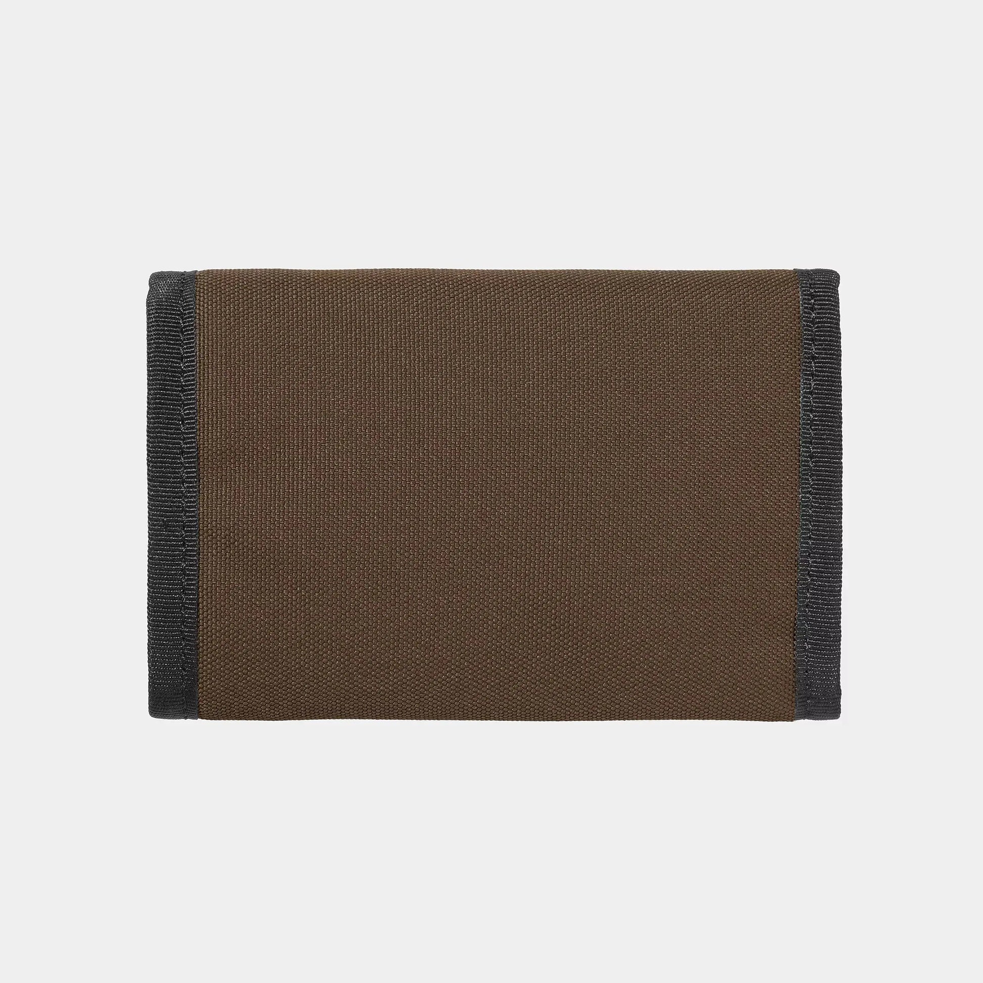 Portefeuille Alec Liberica Carhartt WIP, dos uni en toile Duck brune bordé de gros-grain noir