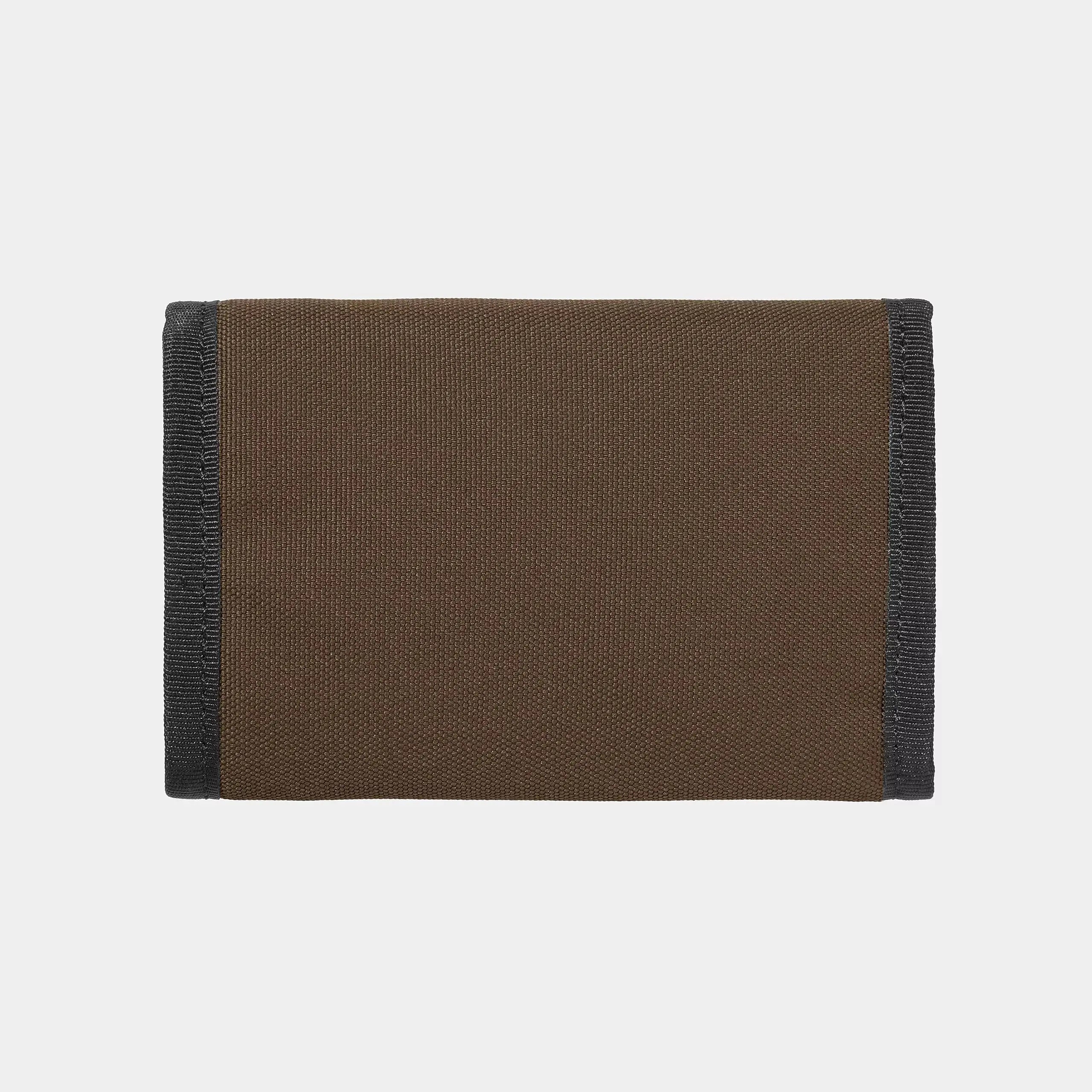 Portefeuille Alec Liberica Carhartt WIP, dos uni en toile Duck brune bordé de gros-grain noir