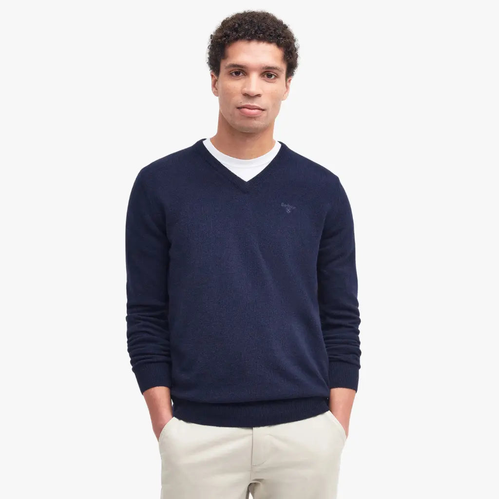 Pull Col V Marine - Barbour - détail 2