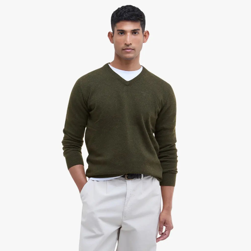 Pull Col V Vert - Barbour - détail 2