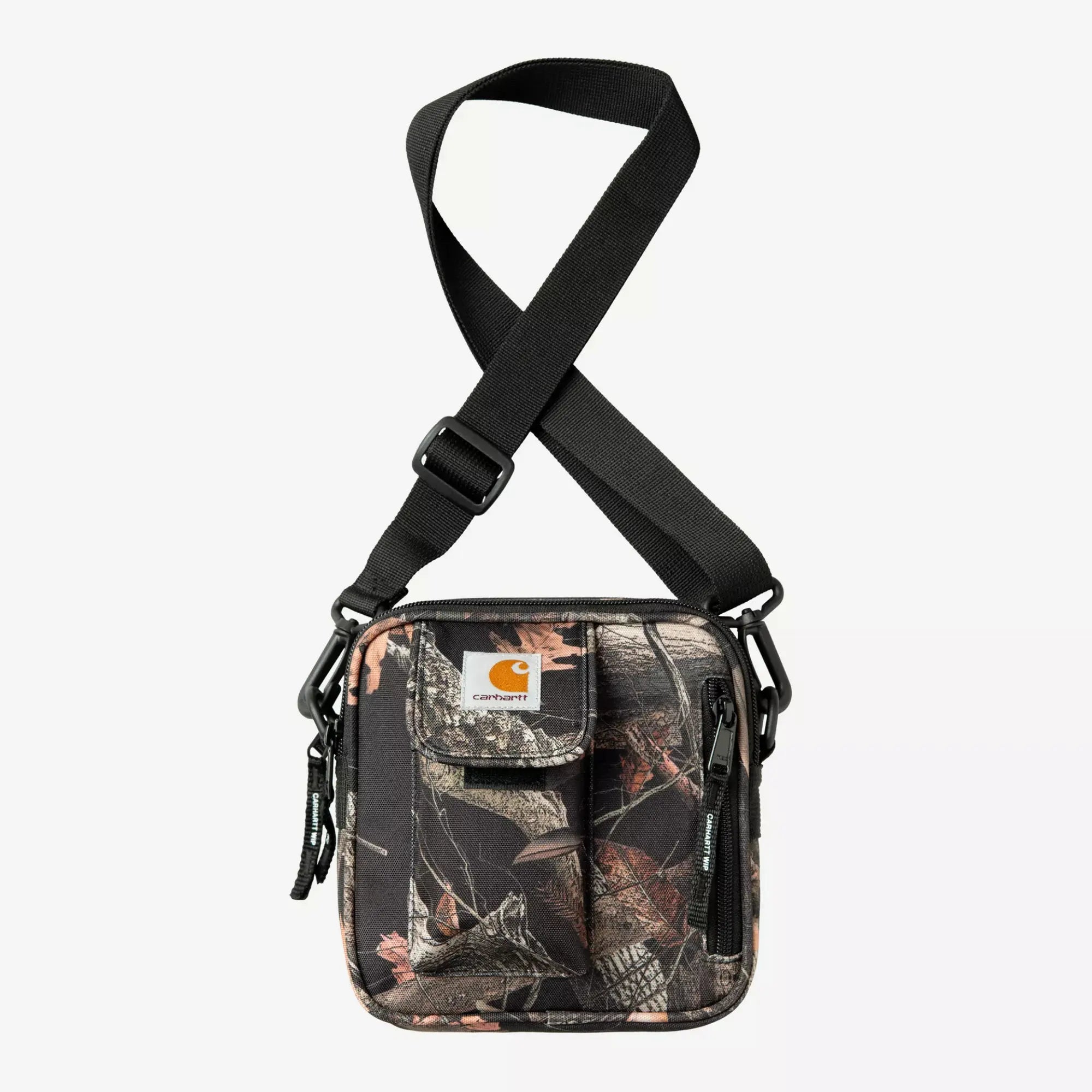 Sacoche Essentials Bag Camo Feather Tree Carhartt WIP - face avant, poche velcro à logo et bandoulière noire