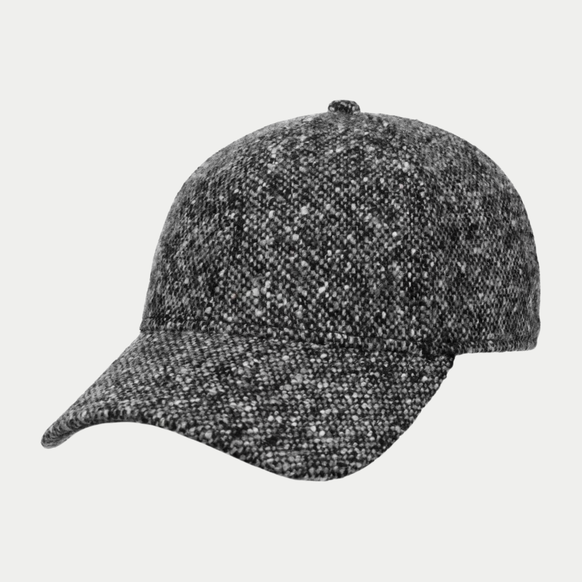 Casquette baseball Stetson en tweed Donegal noir moucheté de blanc, vue trois quarts avant
