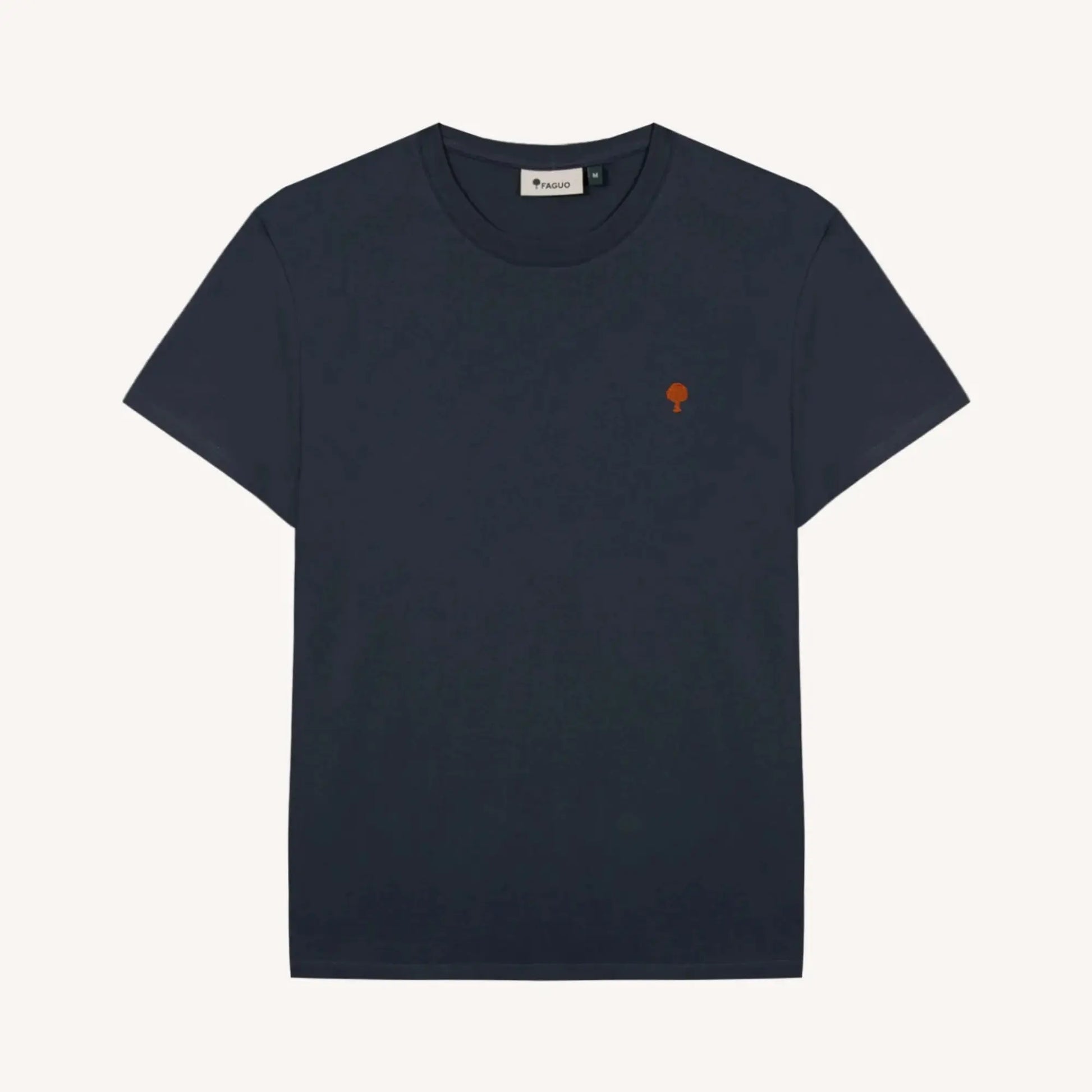 T-shirt Arcy Faguo bleu marine à plat, col rond et broderie arbre orange sur la poitrine