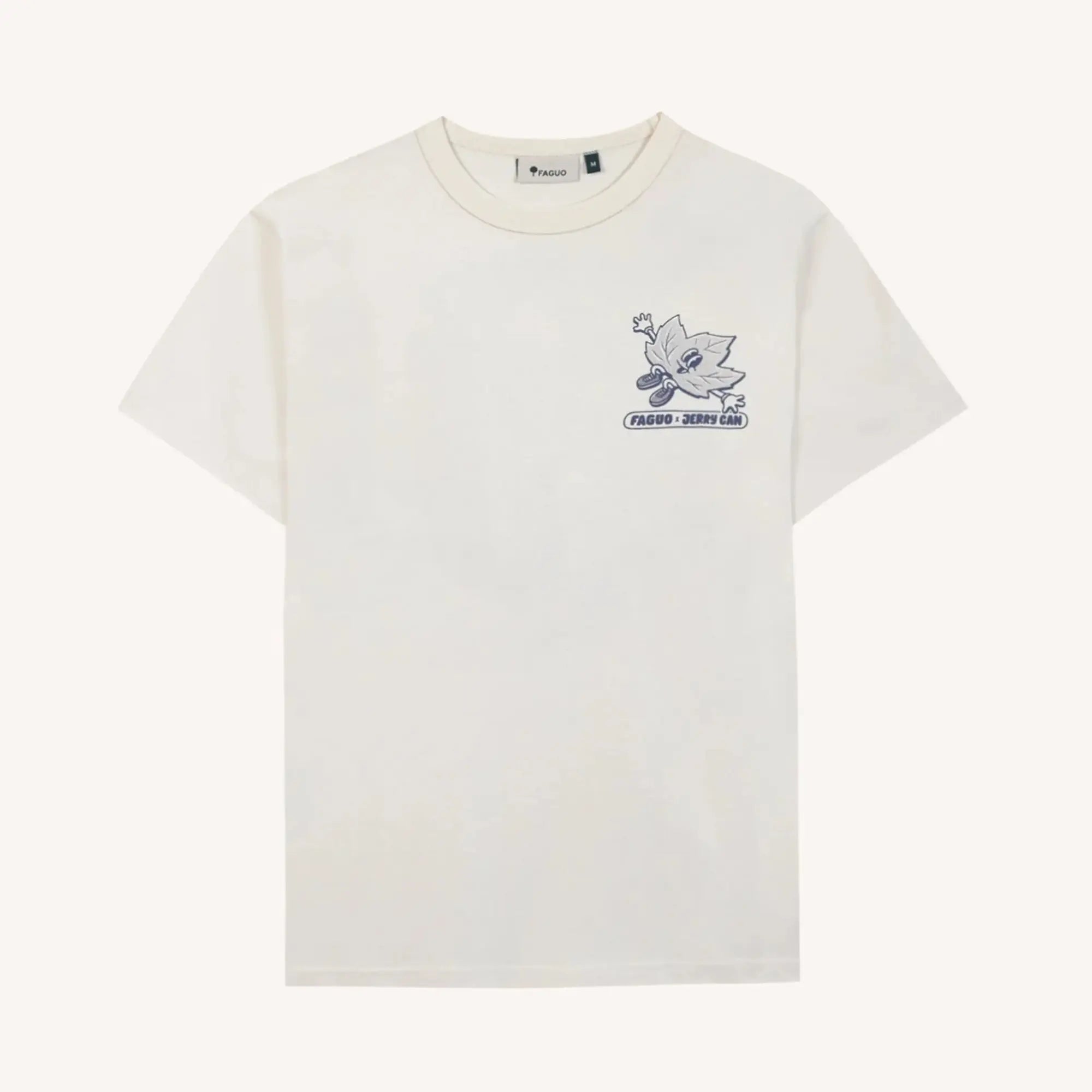 T-shirt Lugny écru Faguo à plat, face : sérigraphie feuille Faguo x Jerry Can sur la poitrine