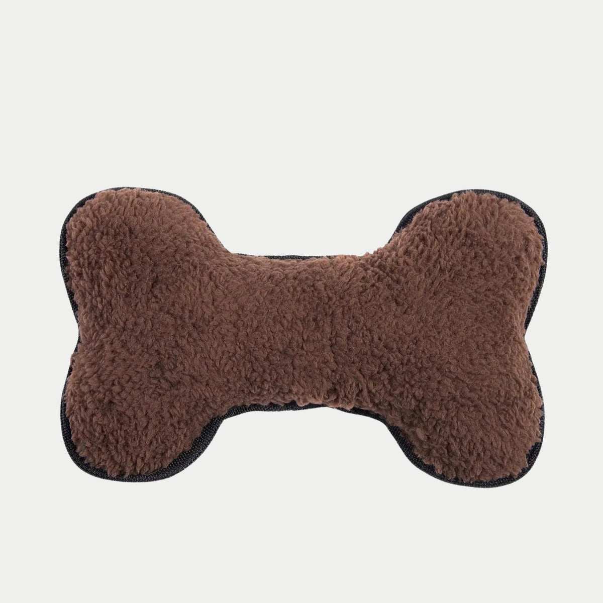 Envers du jouet os en sherpa brun chocolat, bordure passepoilée noire