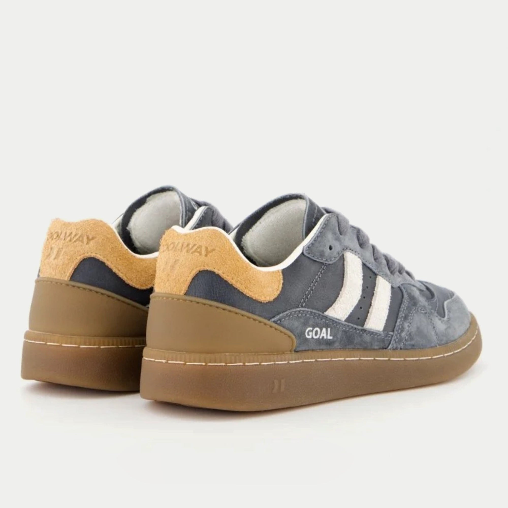 Baskets Goal Blue Horizon bleu ardoise Coolway - paire de trois quarts arrière, contreforts camel estampillés COOLWAY