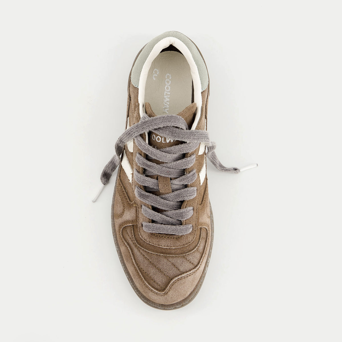 Baskets Goal Brown Washed brun tabac Coolway - vue de dessus, laçage gris et col vert sauge