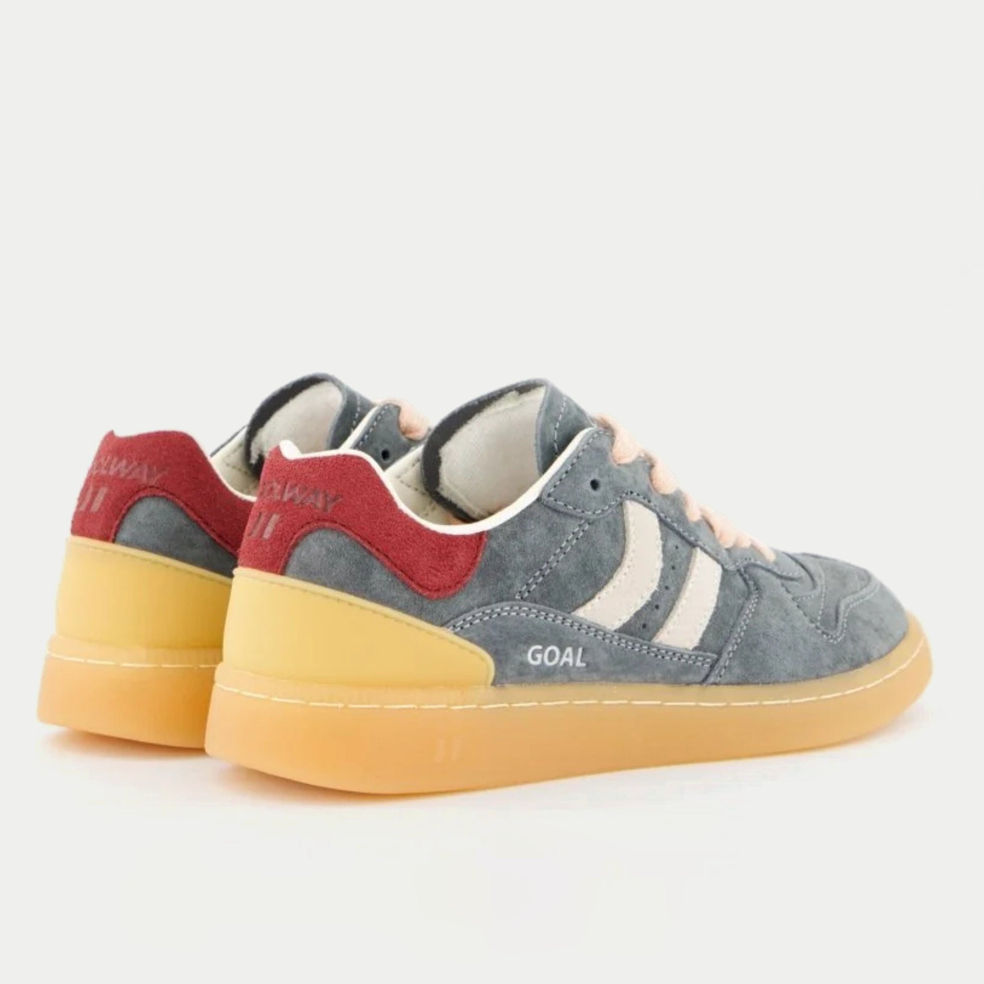 Baskets Goal Marina Glide bleu gris Coolway - paire vue de dos, contreforts rouges et blocs de talon jaunes
