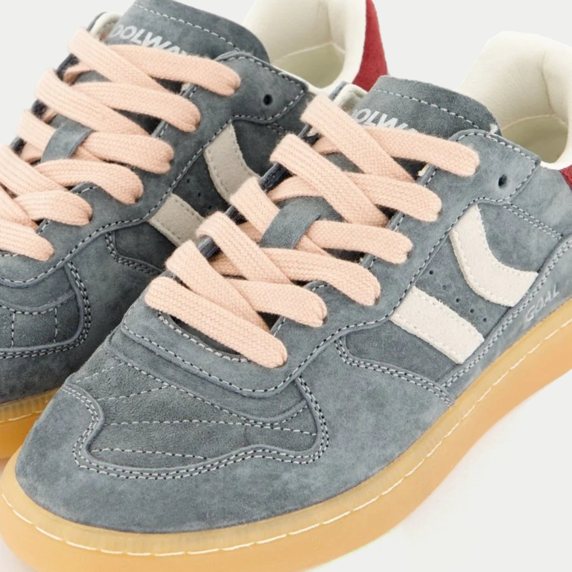 Baskets Goal Marina Glide bleu gris Coolway - gros plan sur le laçage rose et la double bande écrue