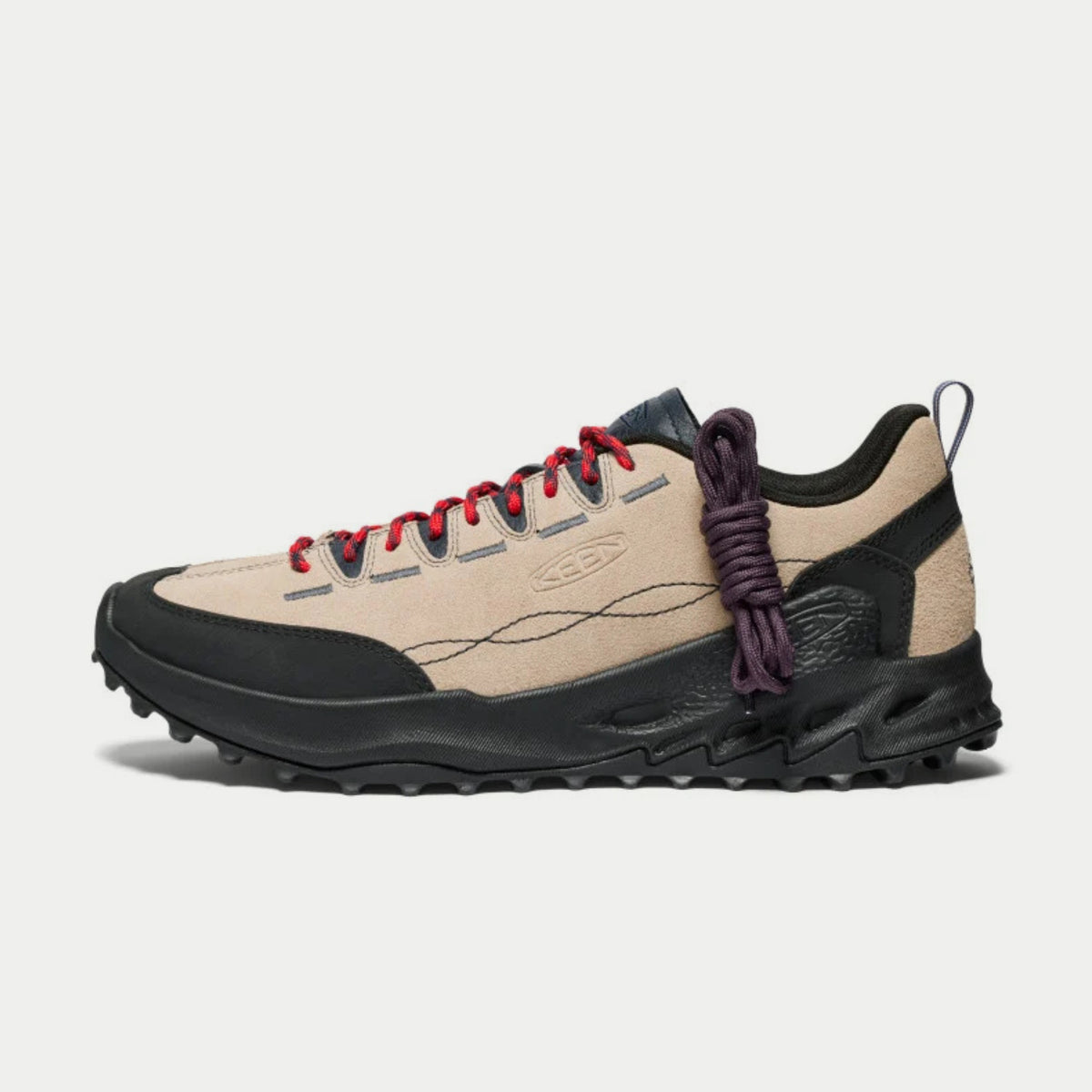 Baskets Jasper Zionic Safari KEEN - profil intérieur, second jeu de lacets prune posé sur la chaussure