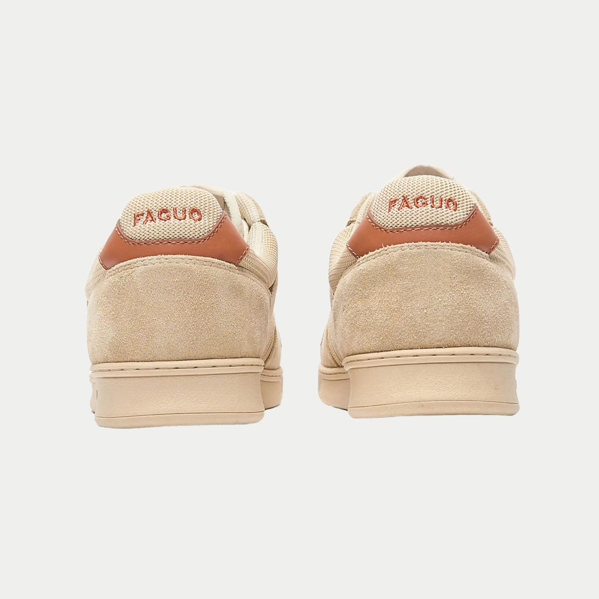 Baskets Palmer beige et rouille Faguo - packshot arrière, contreforts en cuir rouille et broderie FAGUO