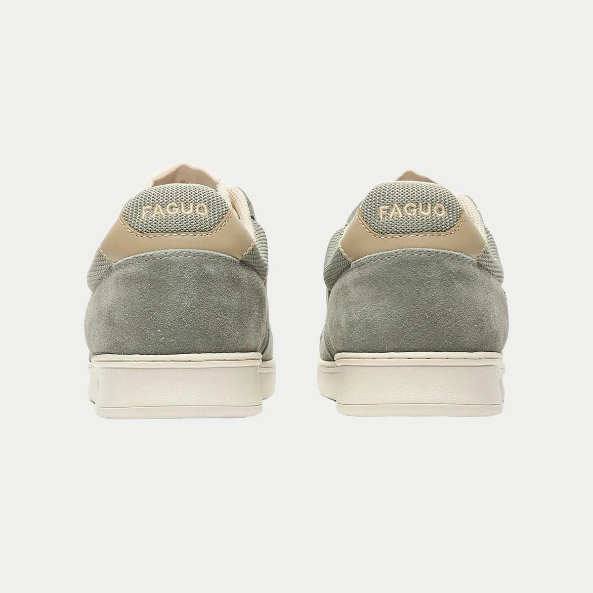 Baskets Palmer kaki Faguo - la paire vue de dos, contreforts beige et logo brodé