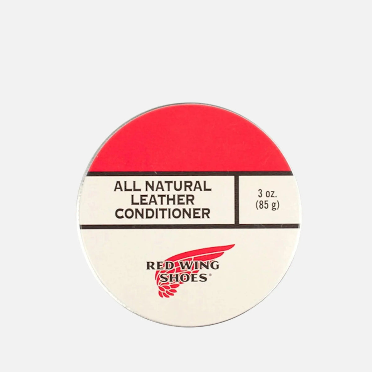 Couvercle de la boîte métal du baume d'entretien, étiquette rouge et blanche Red Wing Shoes, 85 g