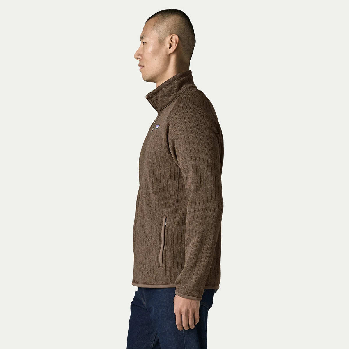 Polaire Better Sweater Marlow Brown Rib Knit Patagonia vue de profil, poche latérale passepoilée zippée